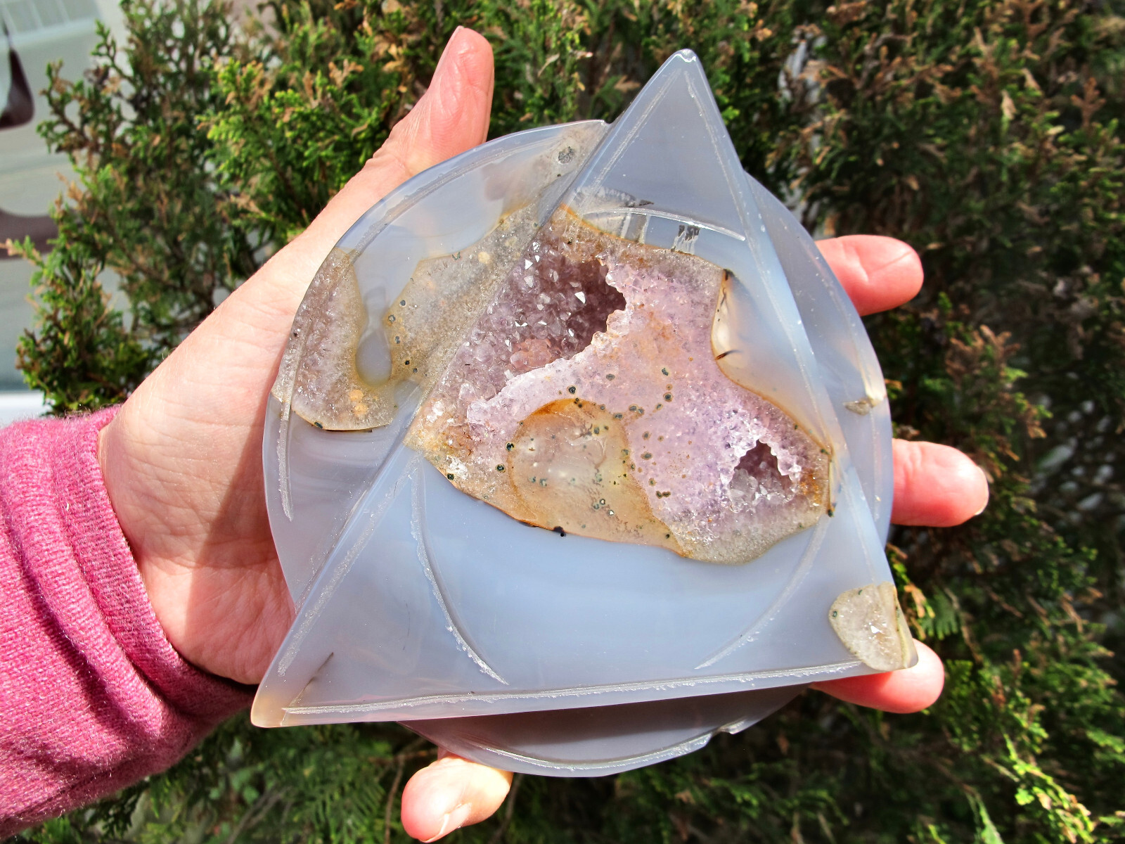 Agate Amethyst Druzy Triangle Circle & stand Crystal Healing Natural Polished