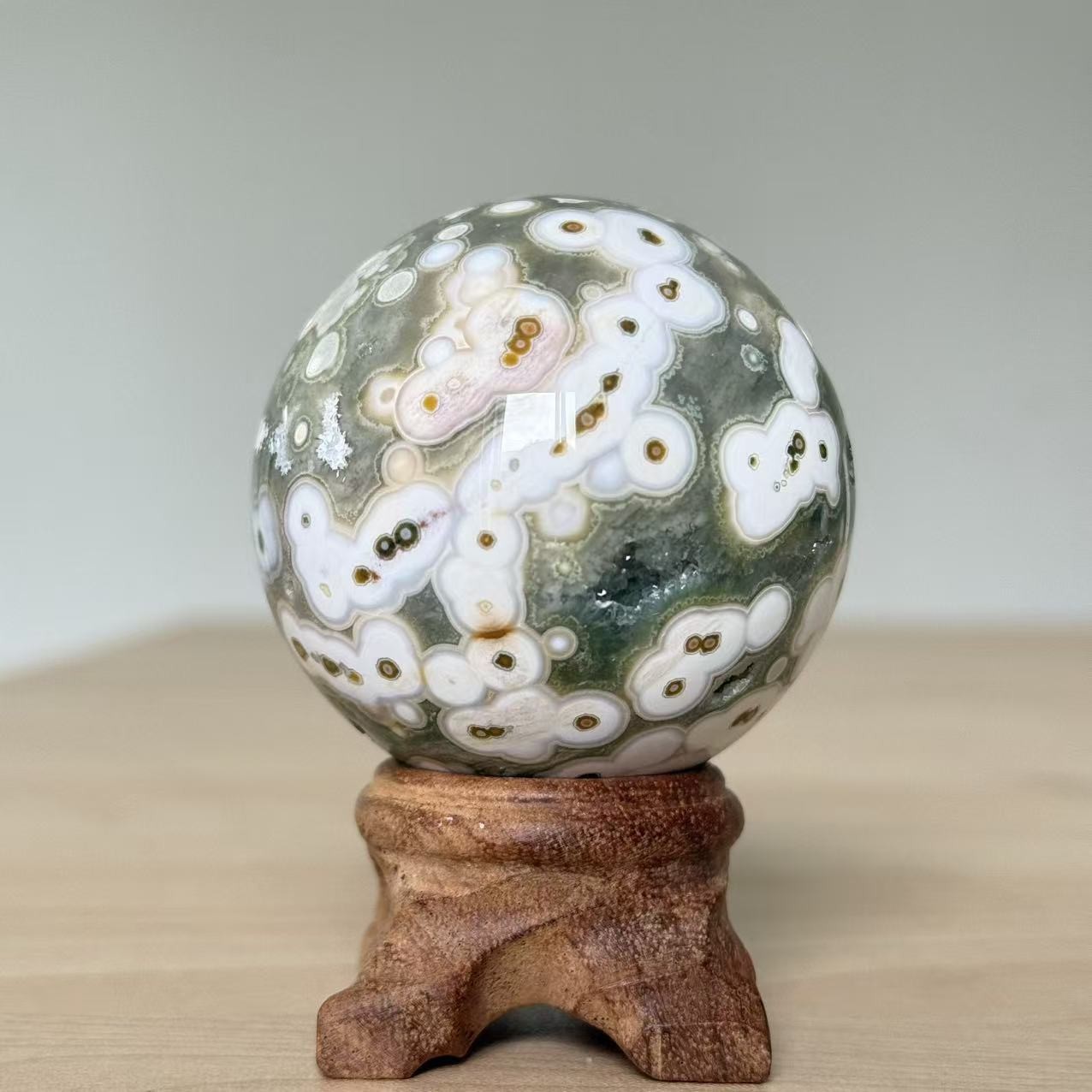 190g 52mm Natural 8th Vein Ocean Jasper Sphere Crystal Healing Ball Home Decor