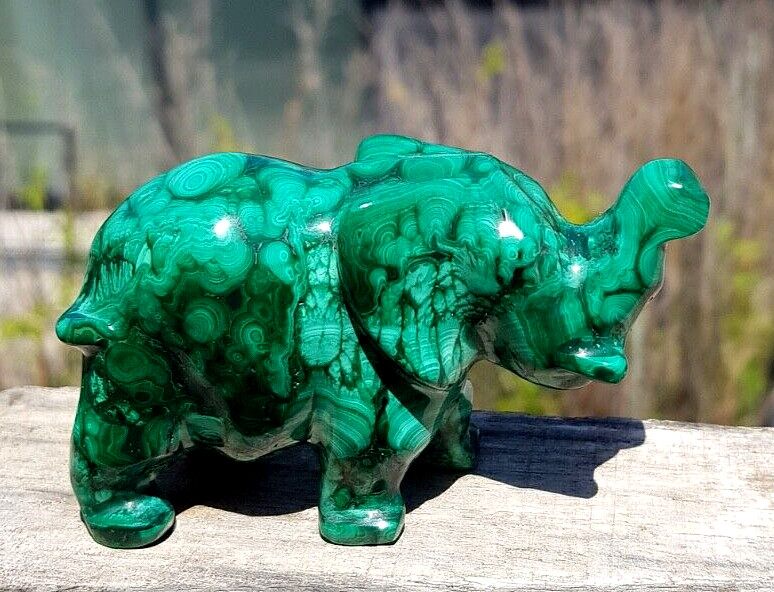 MALACHITE ELEPHANT FIGURINE HIGH QUALITY CRYSTAL 89 X 56 X 34 MM 270 G