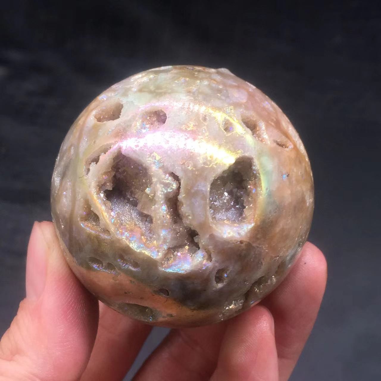 Angel Aura Natural Sphalerite Crystal Geode Druzy Ball Healing Decorate 54mm