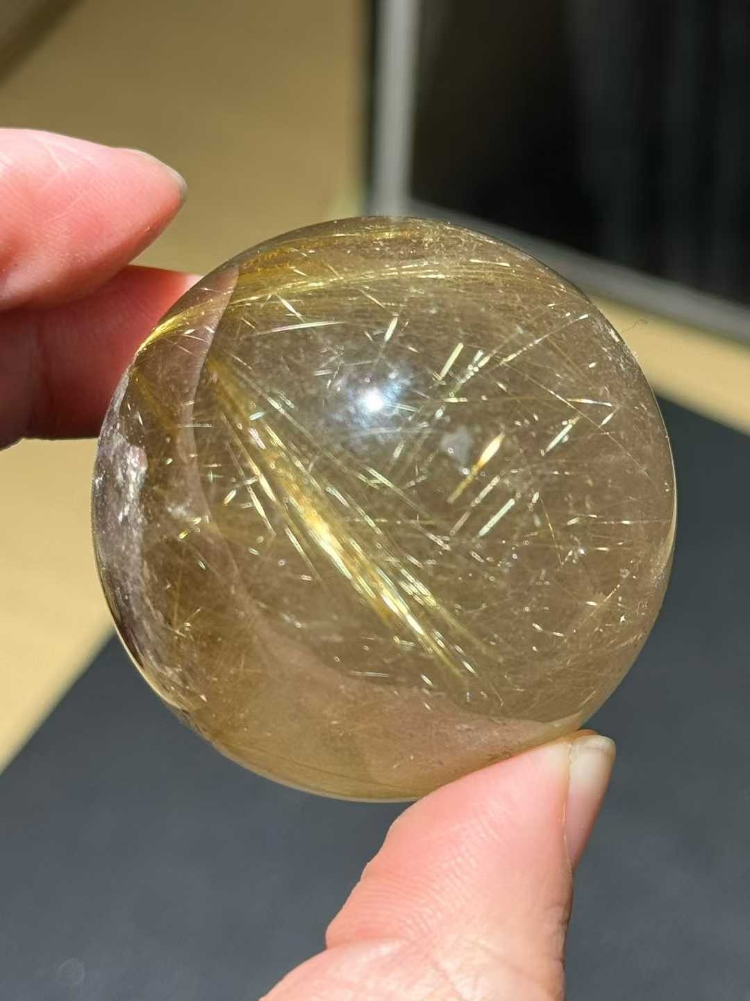 114g Natural golden rutilated quartzSphere Crystal Energy Ball Reiki Healing