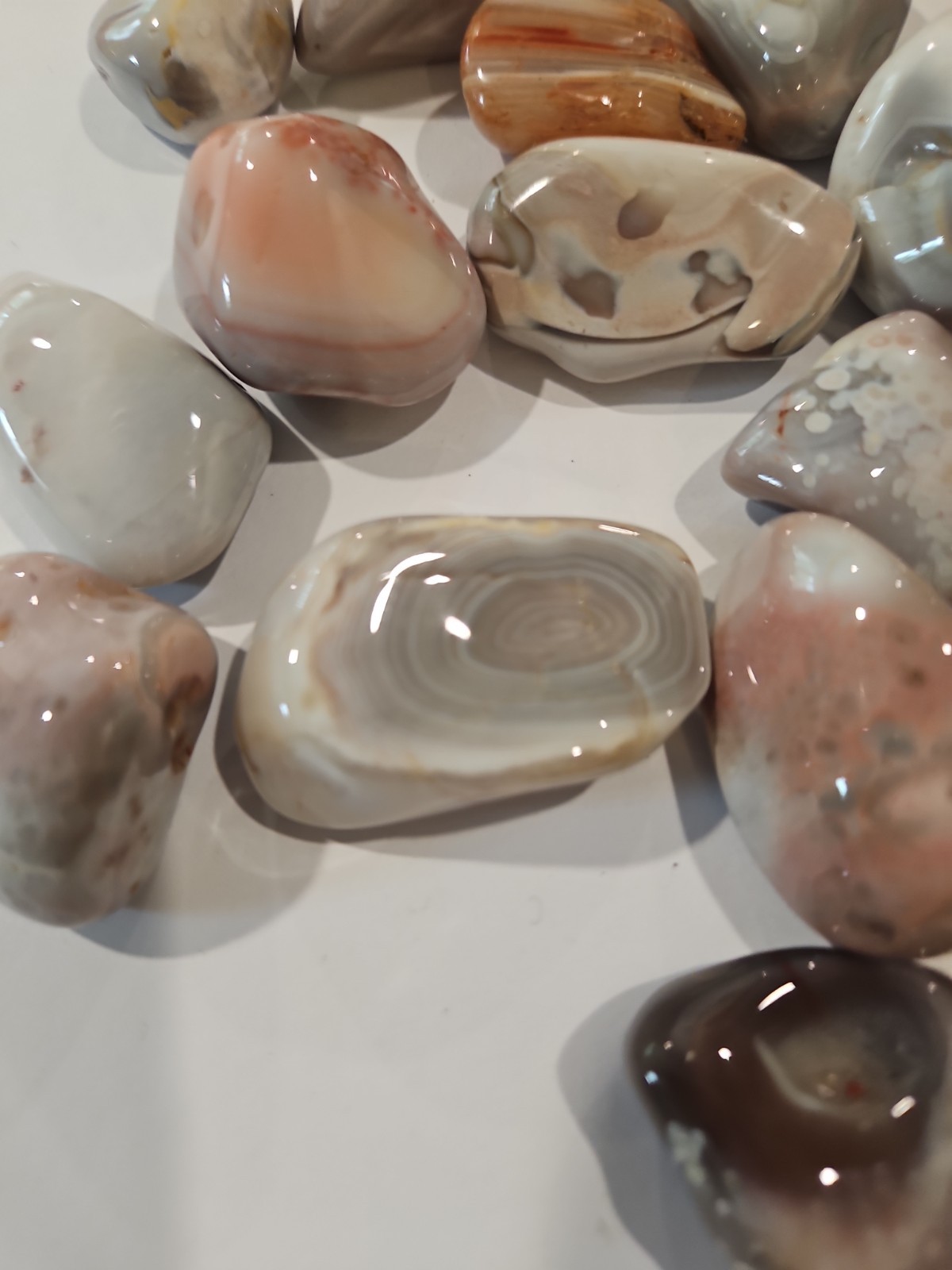Botswana Agate Pebble, Botswana Agate Palm Stones, Wholesale Polished 15.8 Oz