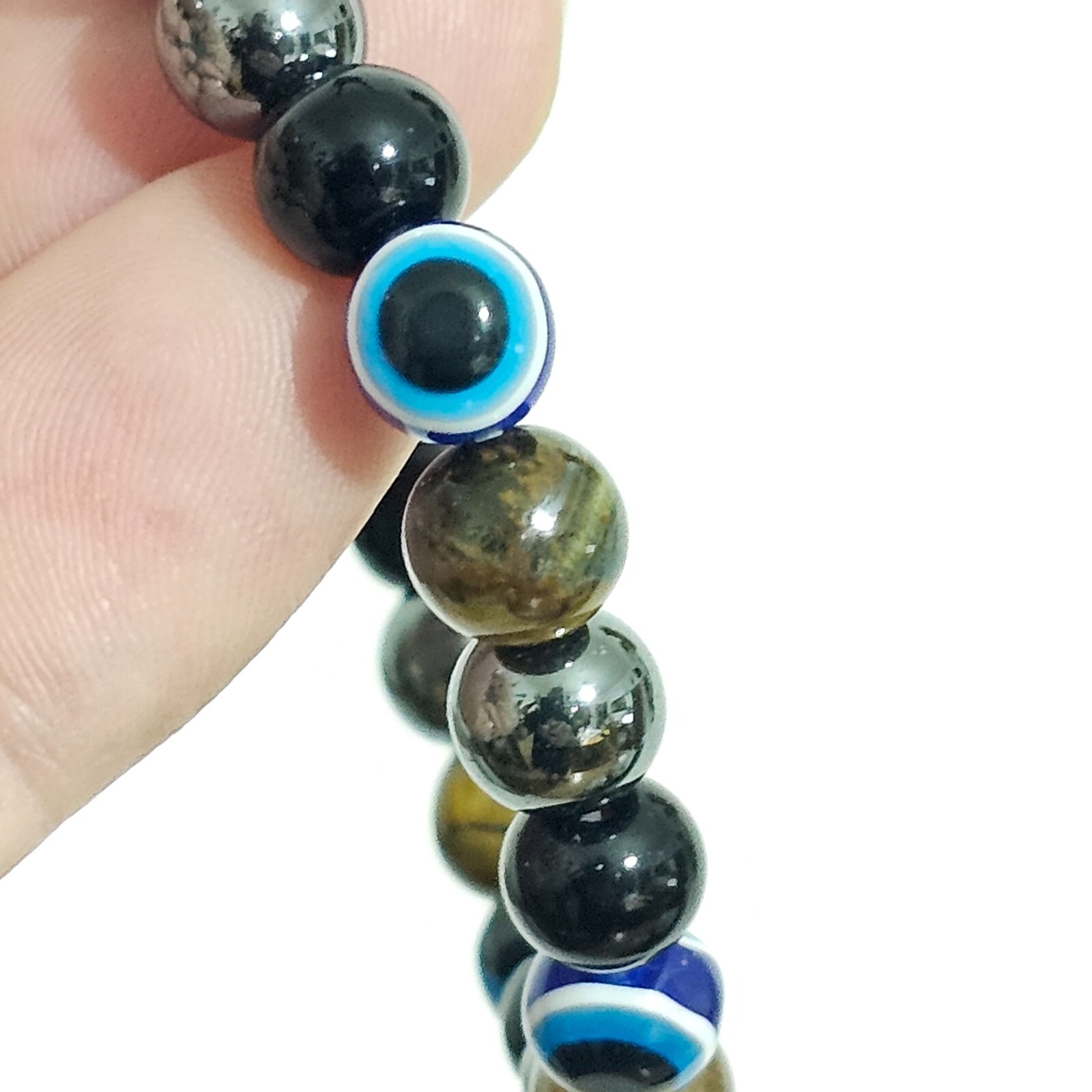 Evil Eye Protection Bracelet Hematite Obsidian Tigers Eye Gemstone Jewellery
