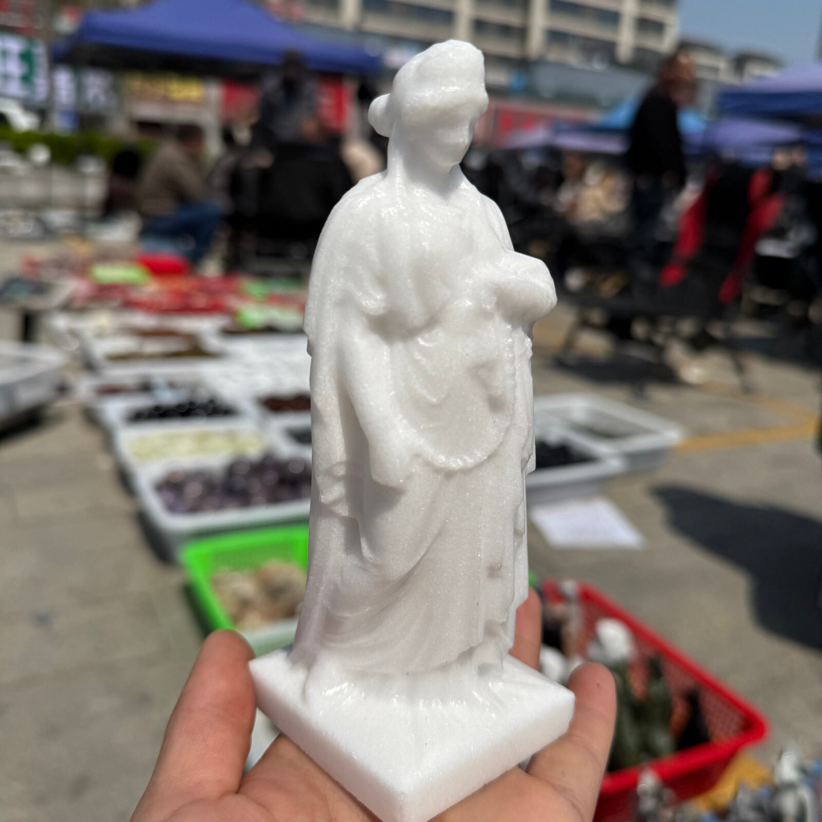 6″ natural White jade Virgin of Greece Skull Quartz Crystal Carved Reiki Healing