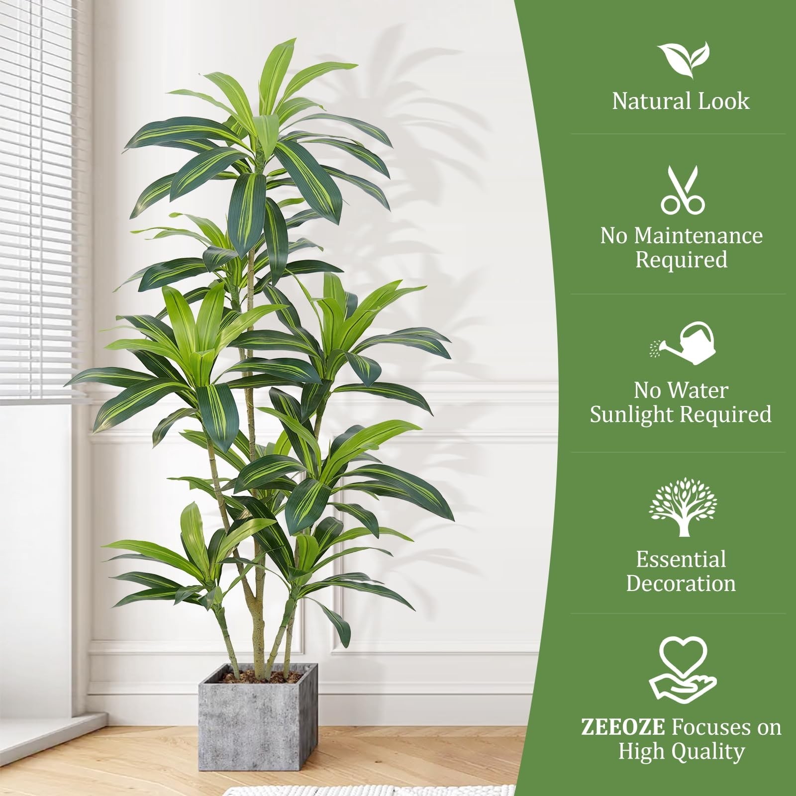 Dracaena Plant Artificial Tree 5Ft Tall Fake Tropical Floor Plants Potted (Re…