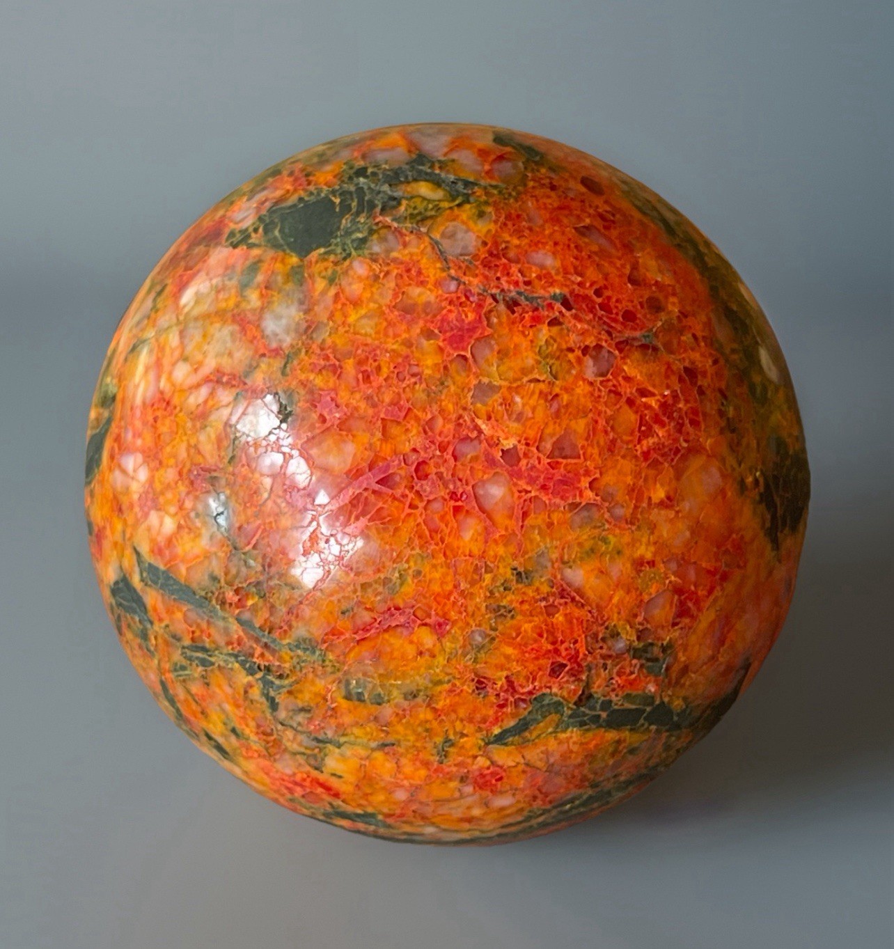 Rare Red Orange Realgar In Quartz Matrix Sphere Polished Crystal Gem Ball 48mm