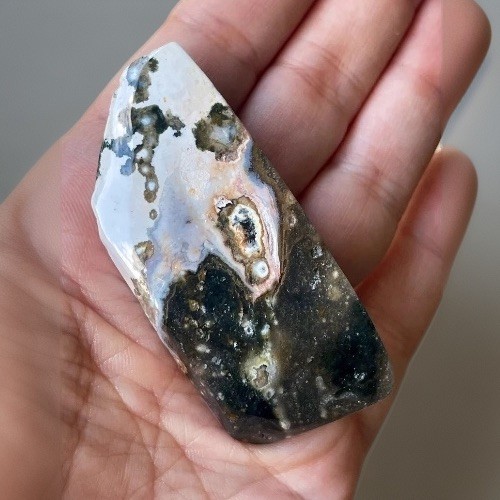Natural Old Stock Orbicular Ocean Jasper Freeform Crystal Slice