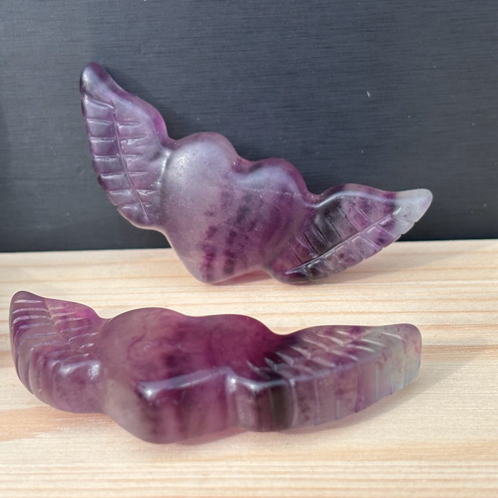 Natural Fluorite Quartz Love Wings Skull Carved Crystal Skull Reiki Healing