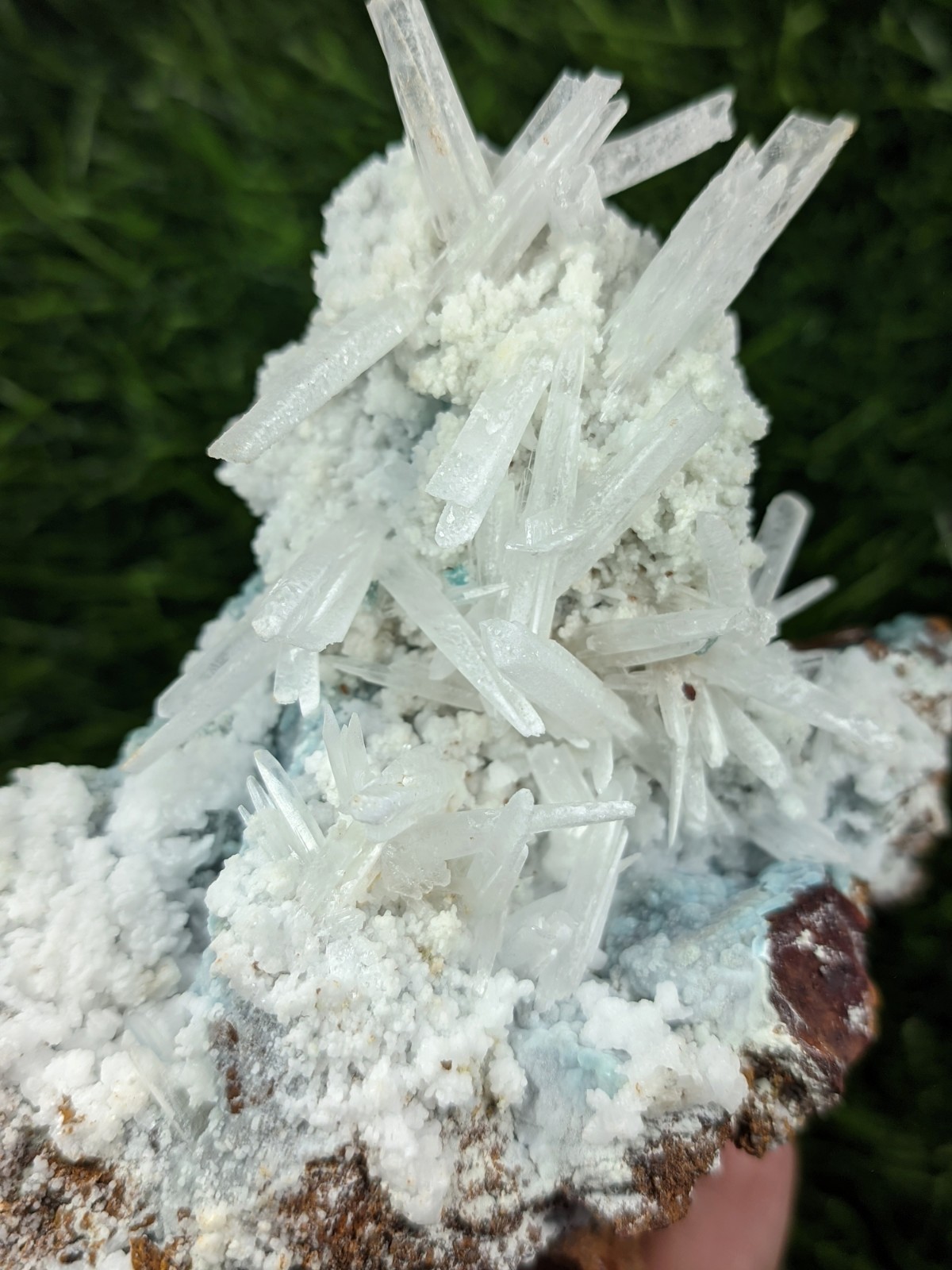 New Find White Aragonite with Blue Malachite on Matrix Limonite, Specimen – Pak.