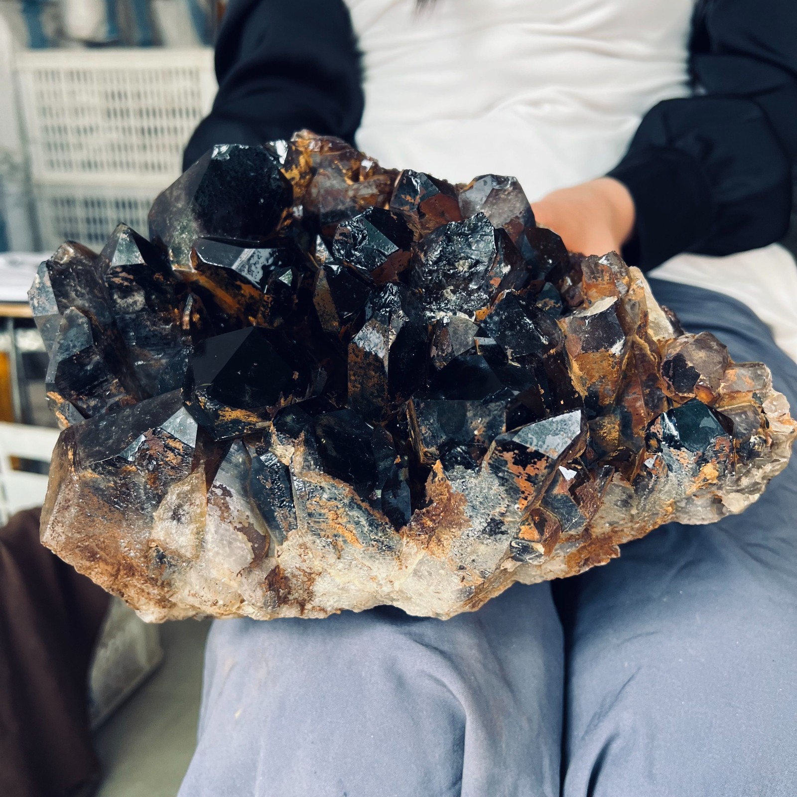 16.17LB Natural crystal smokey Cluster specimen reiki healing Decoration