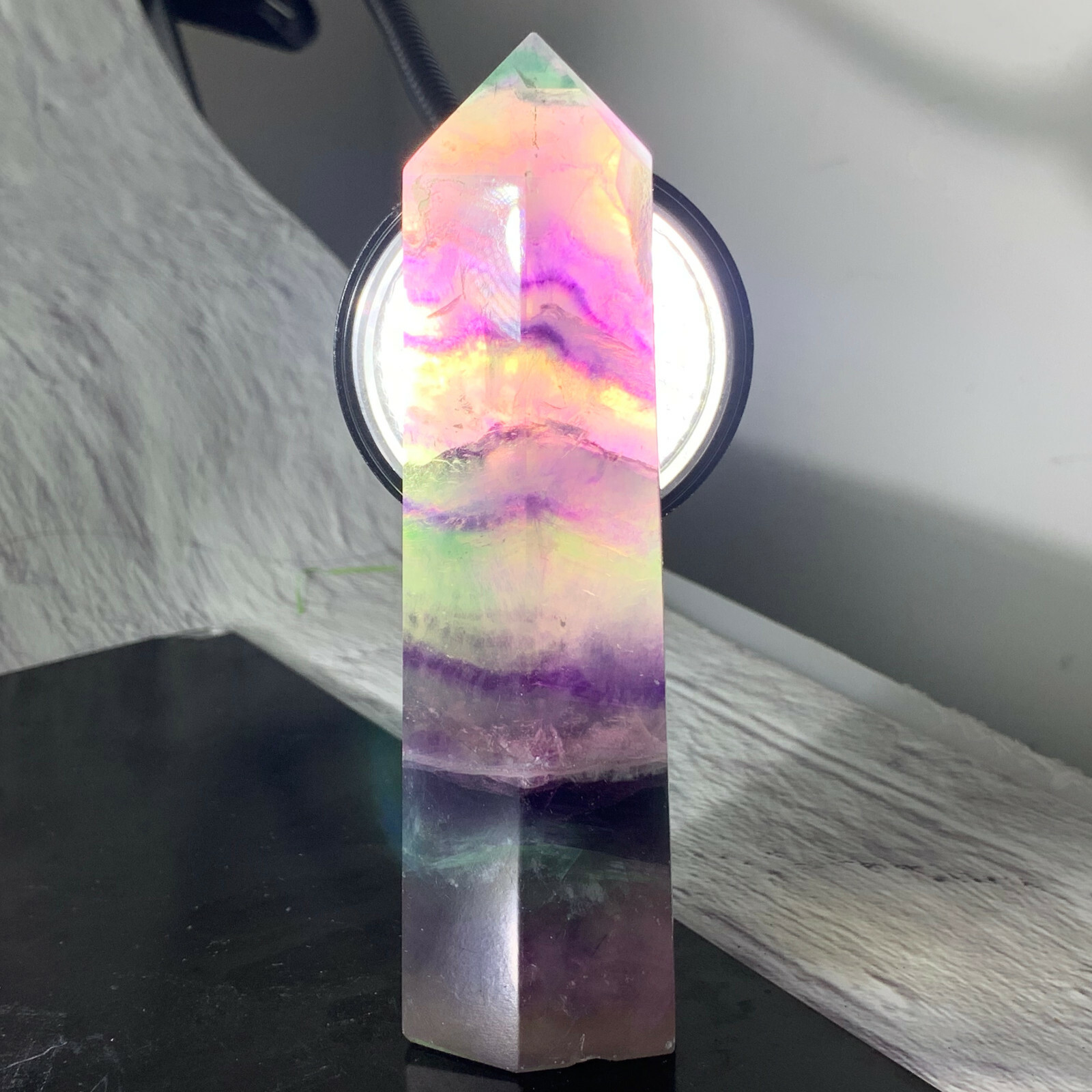 350g-500g Natural rainbow fluorite quartz crystal obelisk wand point healing 1PC