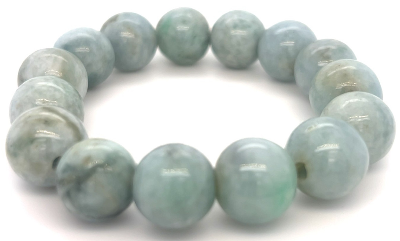 Type A Natural Jadeite Bracelet 333ct – Light Icy Green 13mm Beads