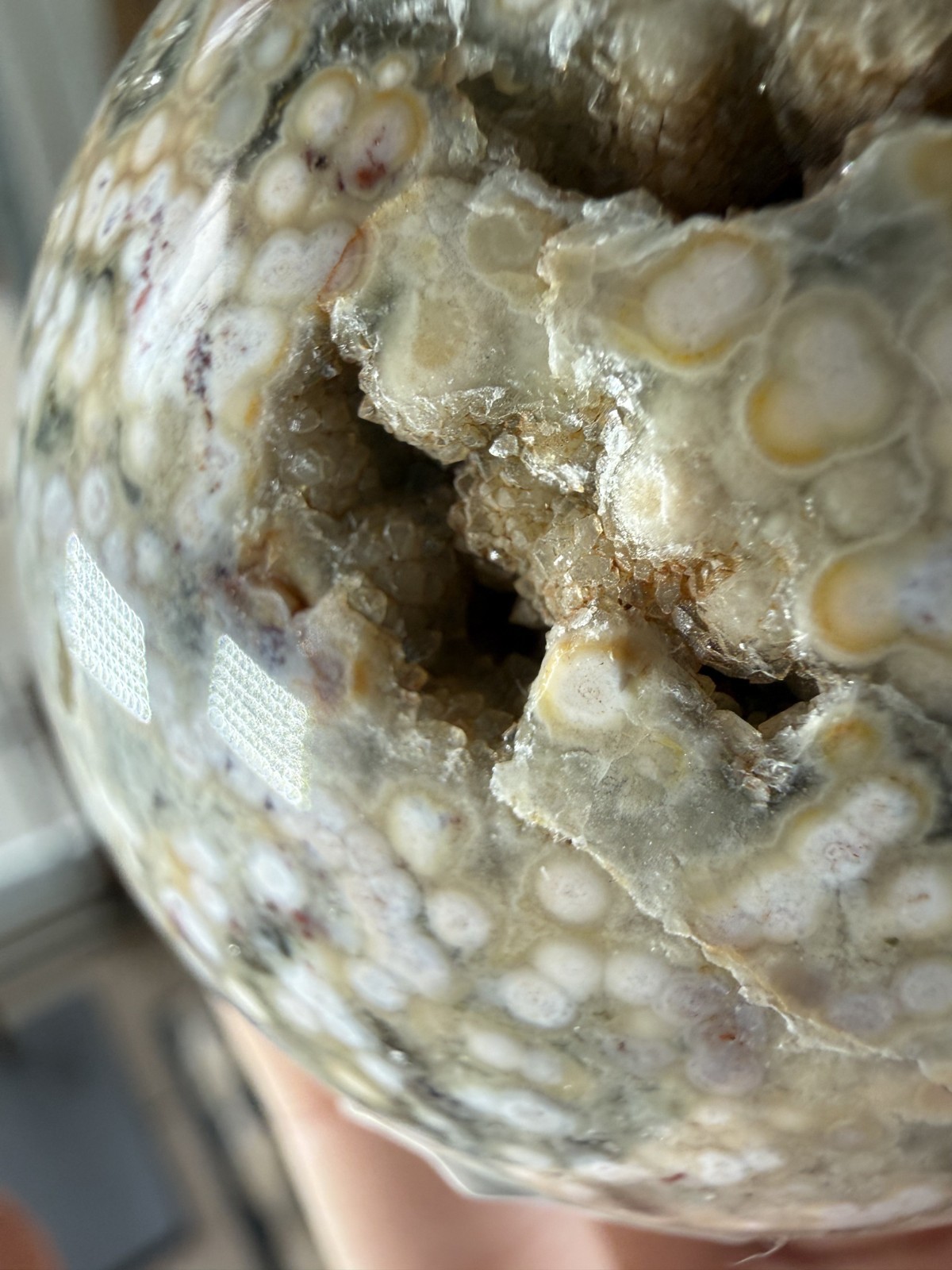 8th Vein Ocean Jasper Sphere – Druzy – Pink, White, Blue & Green Orbs – 9.91 oz