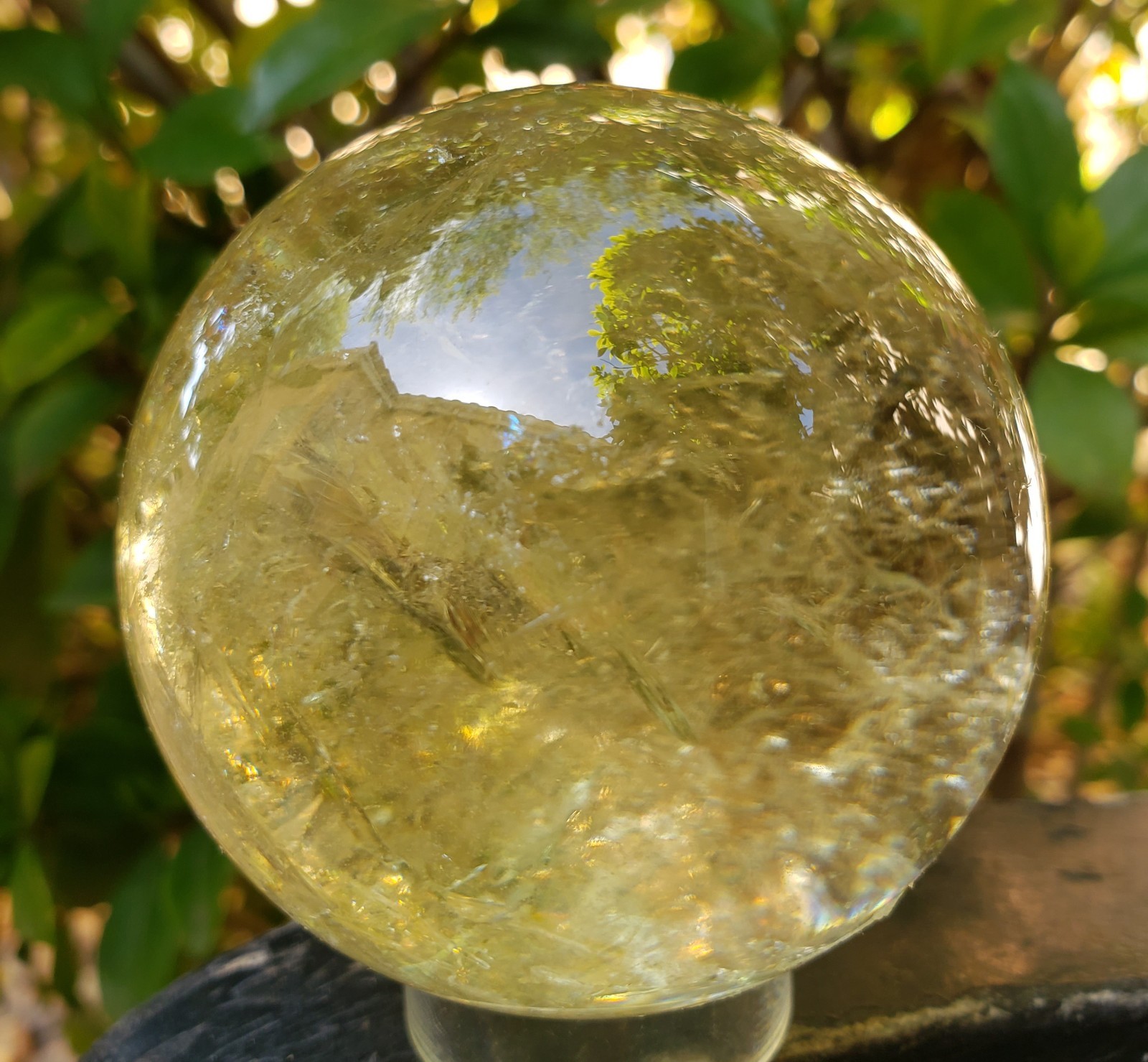 2.55 Clear Citrine Quartz Crystal Sphere Ball Orb Rainbows, 394g or 14 oz