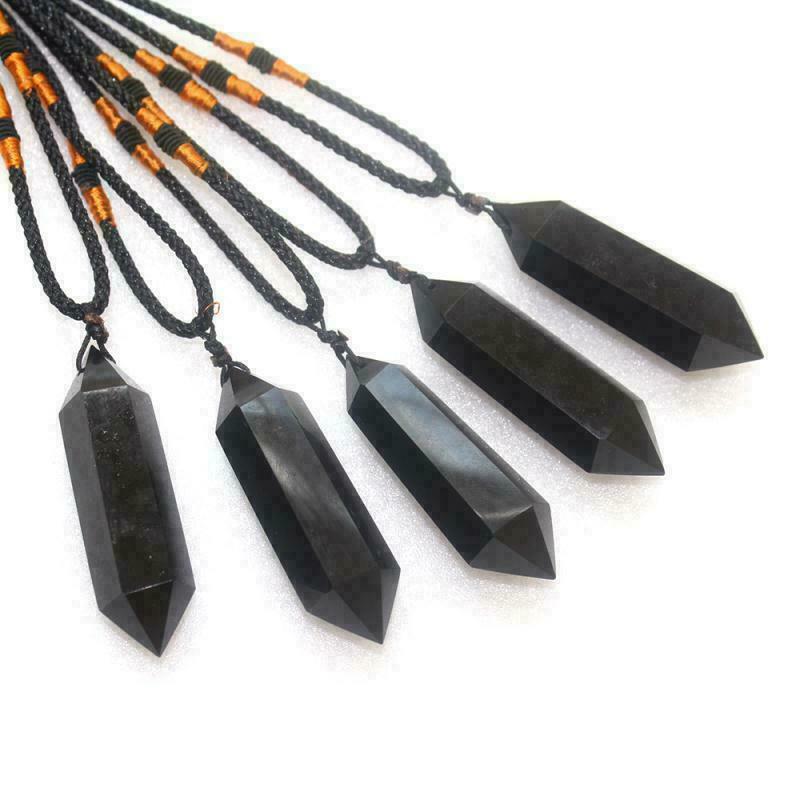 Natural Gemstone Quartz Crystal Pendant Point Hexagonal Wand Necklace Gift
