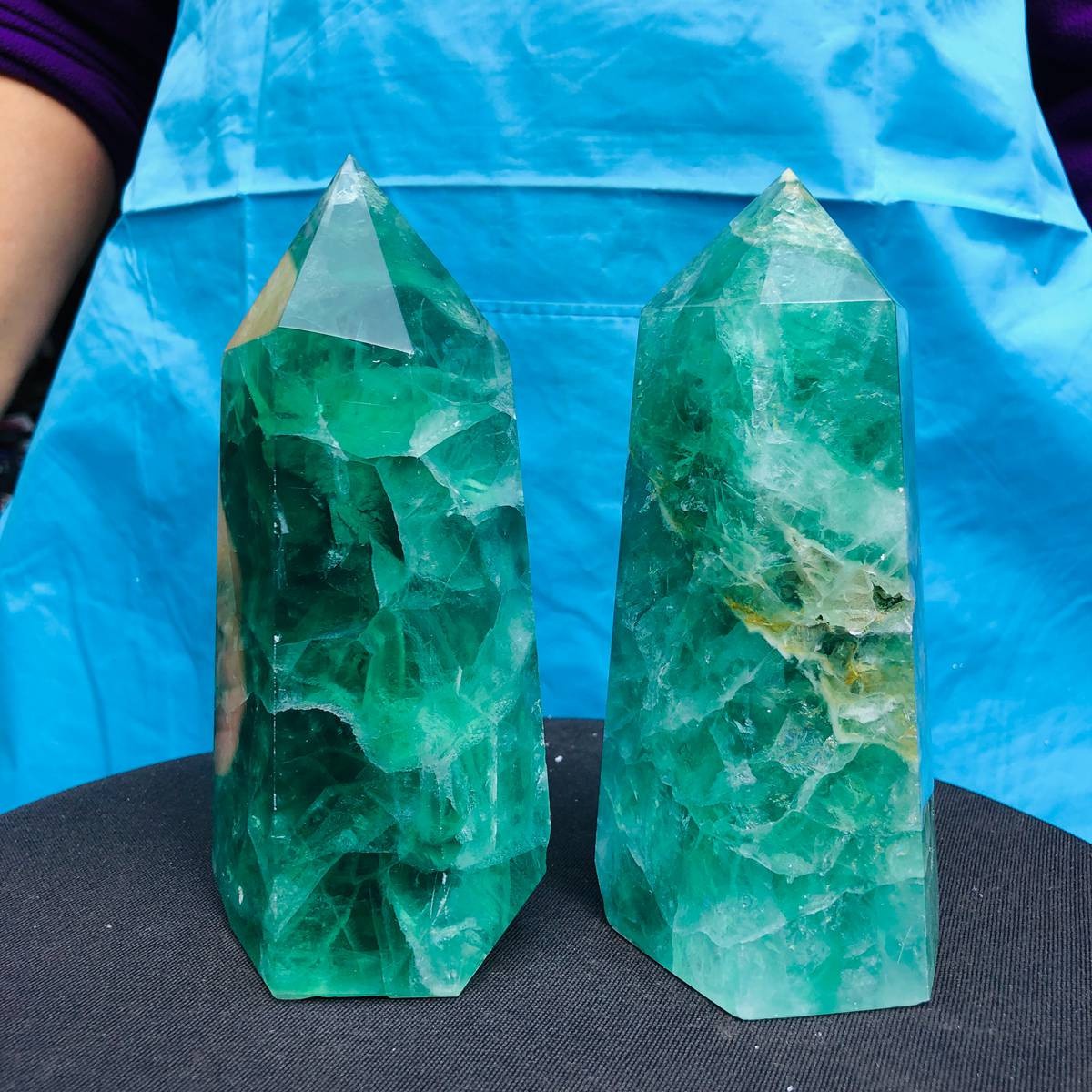 4.88LB 2pc Natural fluorite quartz obelisk crystal tower point healing decor
