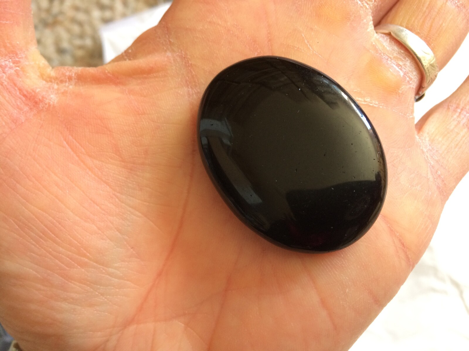 Natural Black Tourmaline Palm Stone Rock Crystal Healing Reiki Polished Worry St