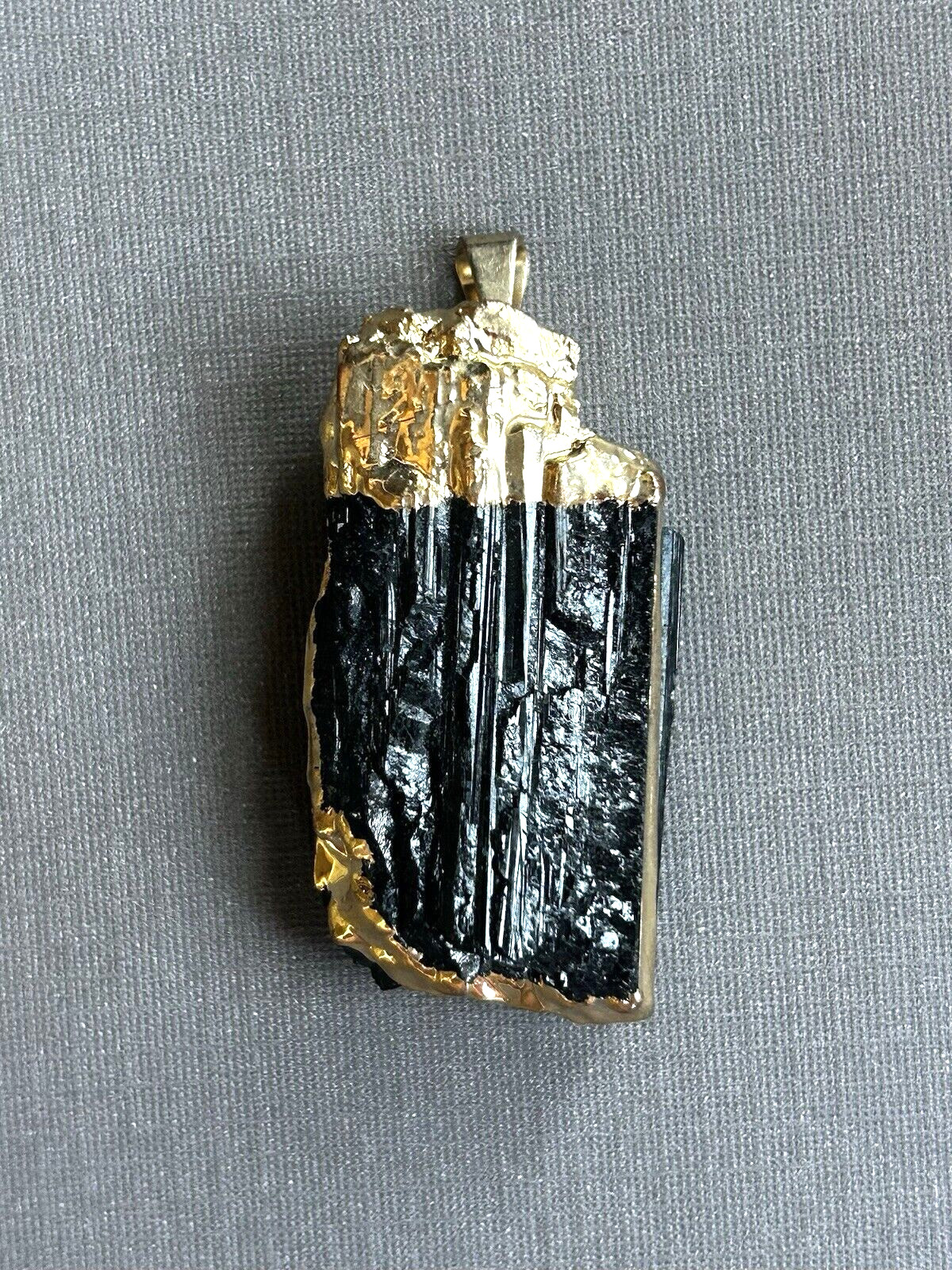 Natural Healing Rough Raw Black Tourmaline Point Gold Plated Pendant