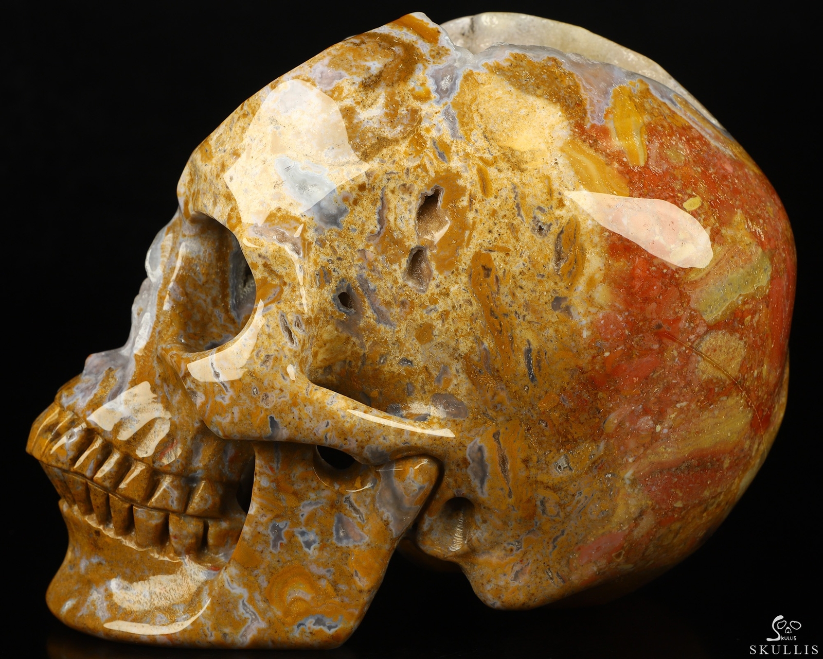 Super Realistic! Lifesized 7.0″ Red Moss Agate Geode Hand Carved Crystal Skull