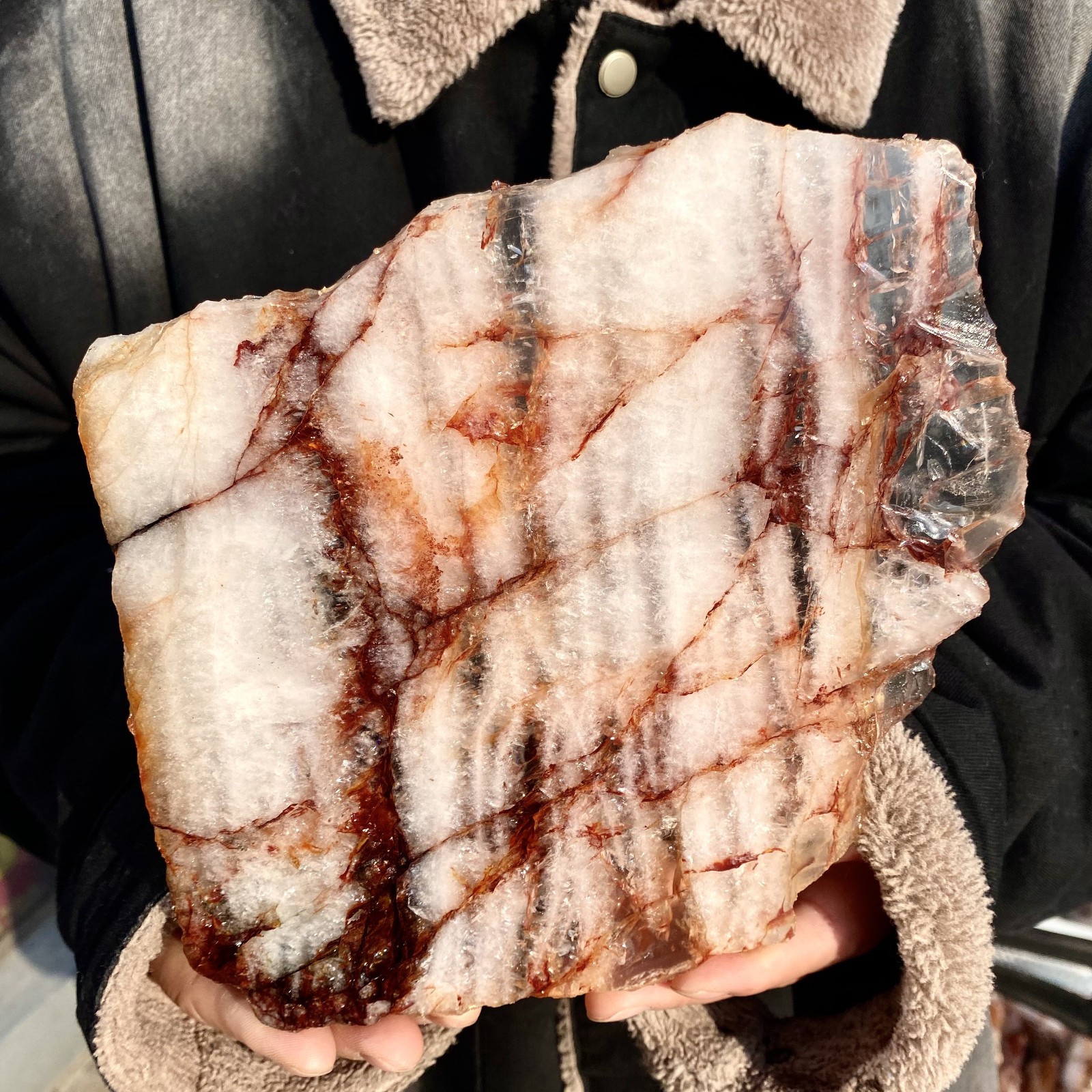2.05LB Natural RED FIRE QUARTZ Hematoid Quartz slice Crystal mineral slab Reiki