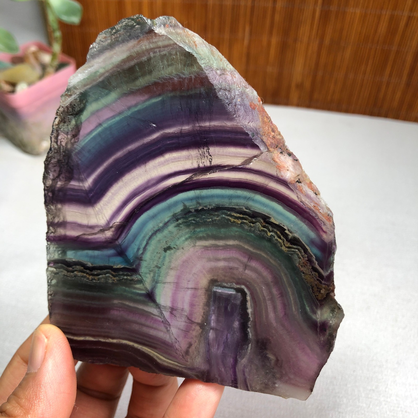 242g Natural Candy fluorite slice Crystal gemstone Polished/rough Specimen A8427