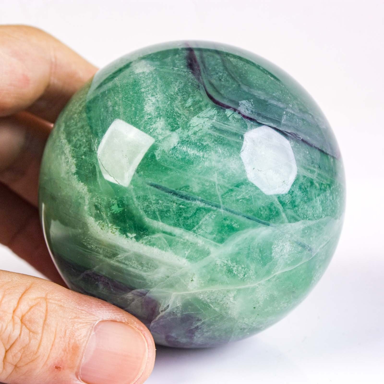 2.6″ 1.1LBS Rainbow Fluorite Sphere Crystal Ball Natural Banded Mineral Specimen