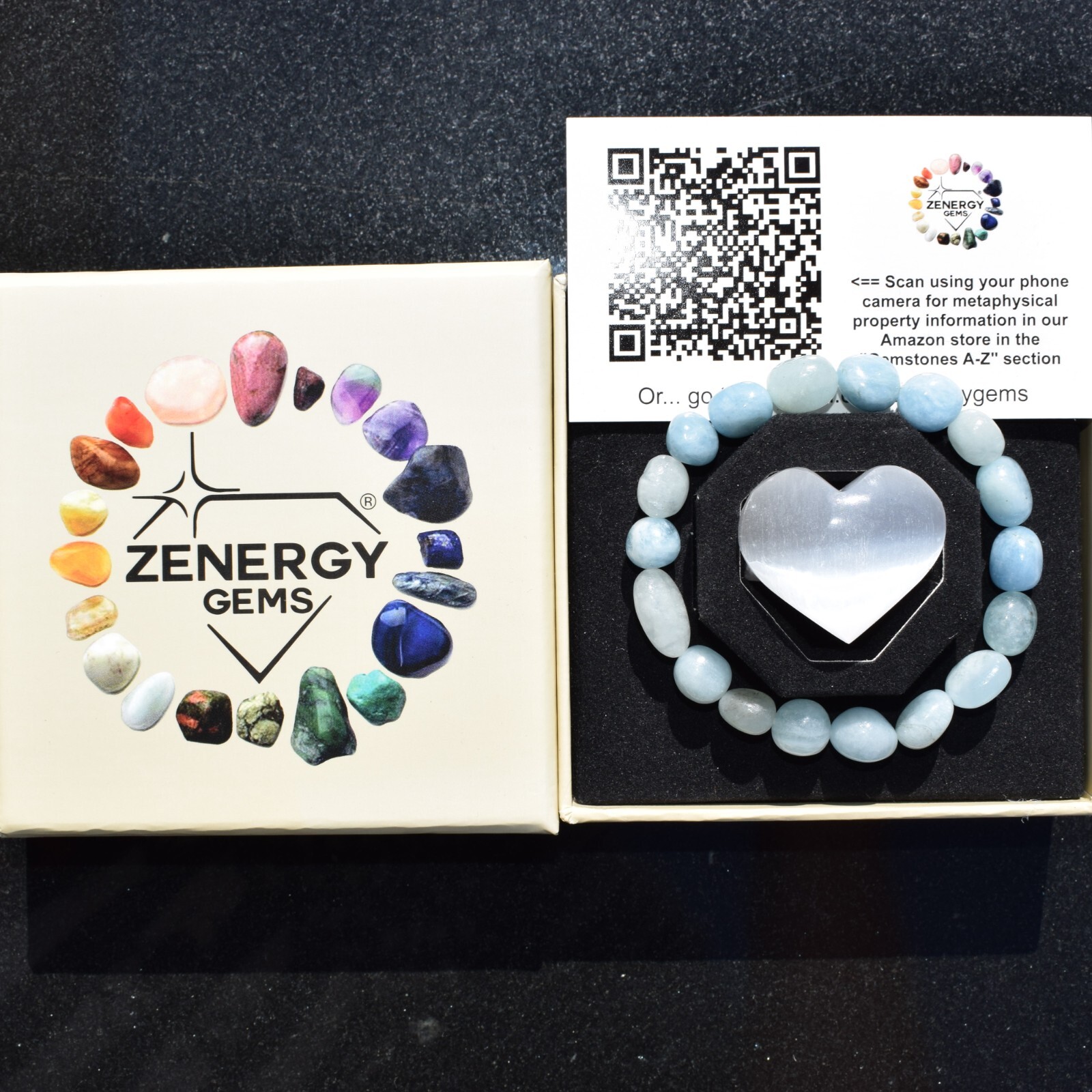 Premium CHARGED Natural Aquamarine Crystal Bracelet + Selenite Heart Charger