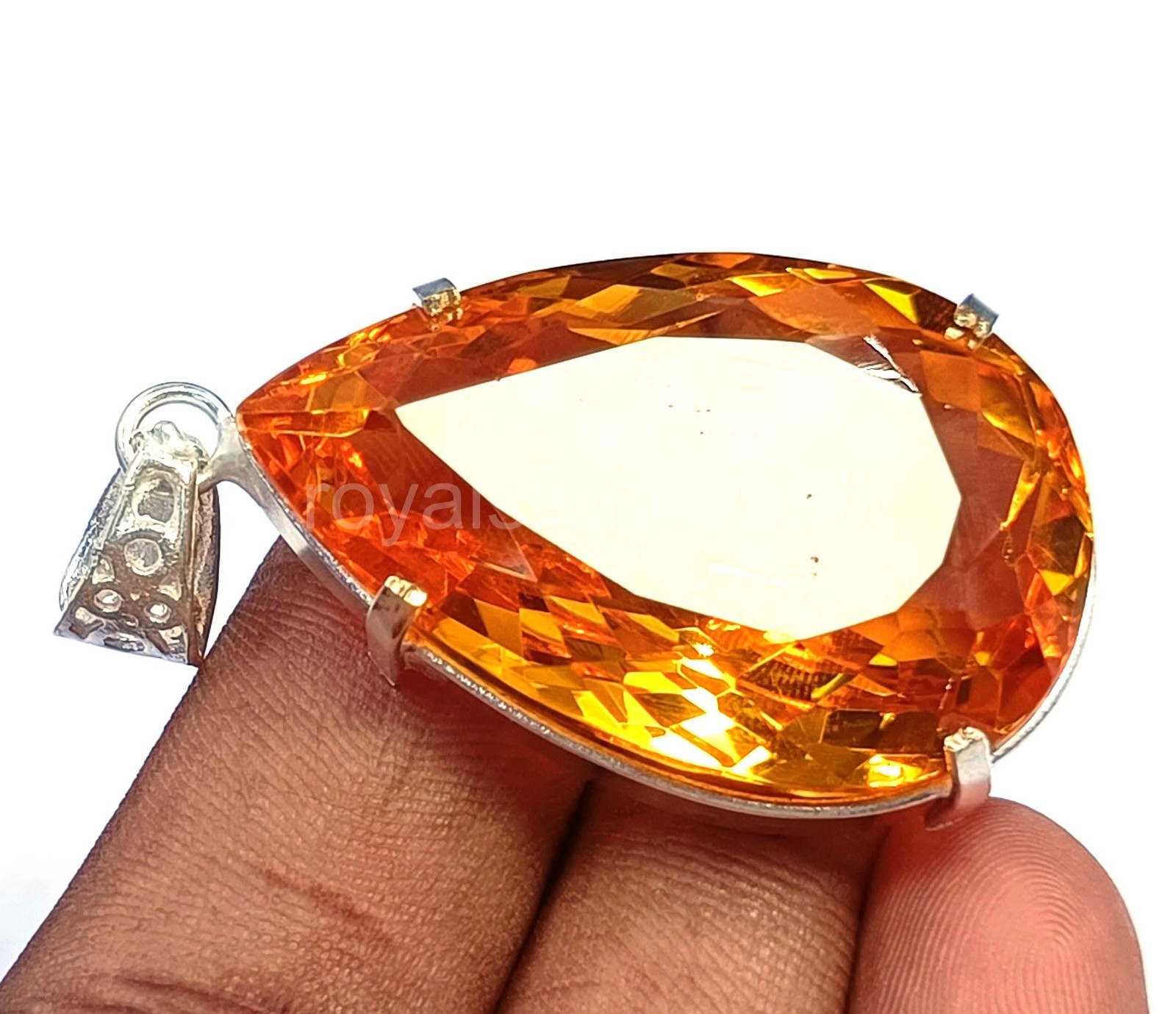 100.5Ct Natural Yellow Sapphire Pendant Pear Shape 925 Silver IGL Certified 5JOY
