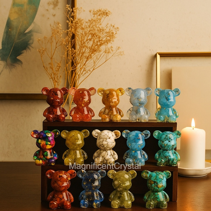 5PCS/Set Natural Crystal Chip-Stuffed Teddy Bear Healing Decor Spiritual Gifts