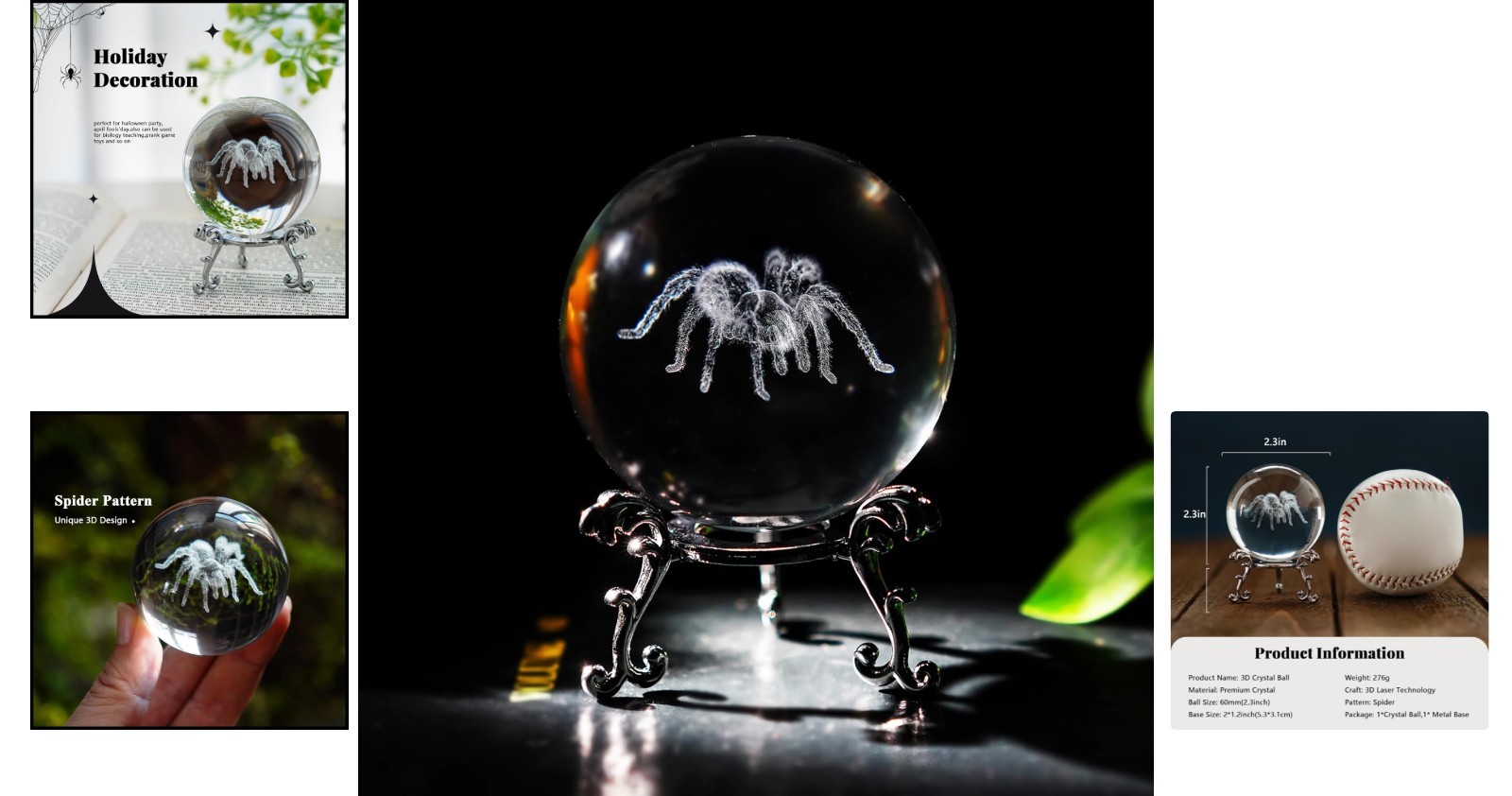 Charming 60mm Laser Engraved Spider Crystal Ball – Sophisticated Halloween Decor