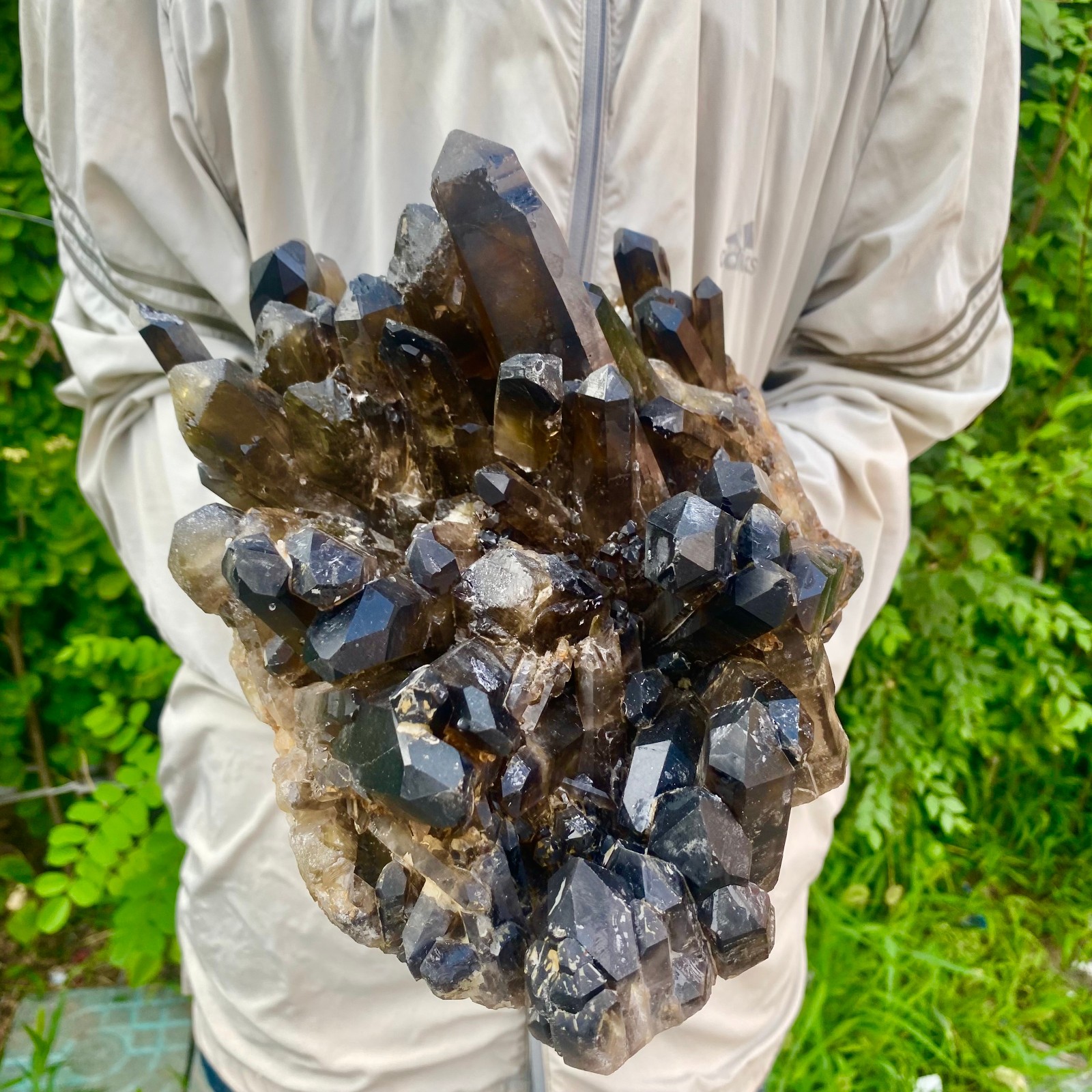 16.9LB Natural Black Smoke Color Quartz Cluster Crystal Specimens Mineral Healin