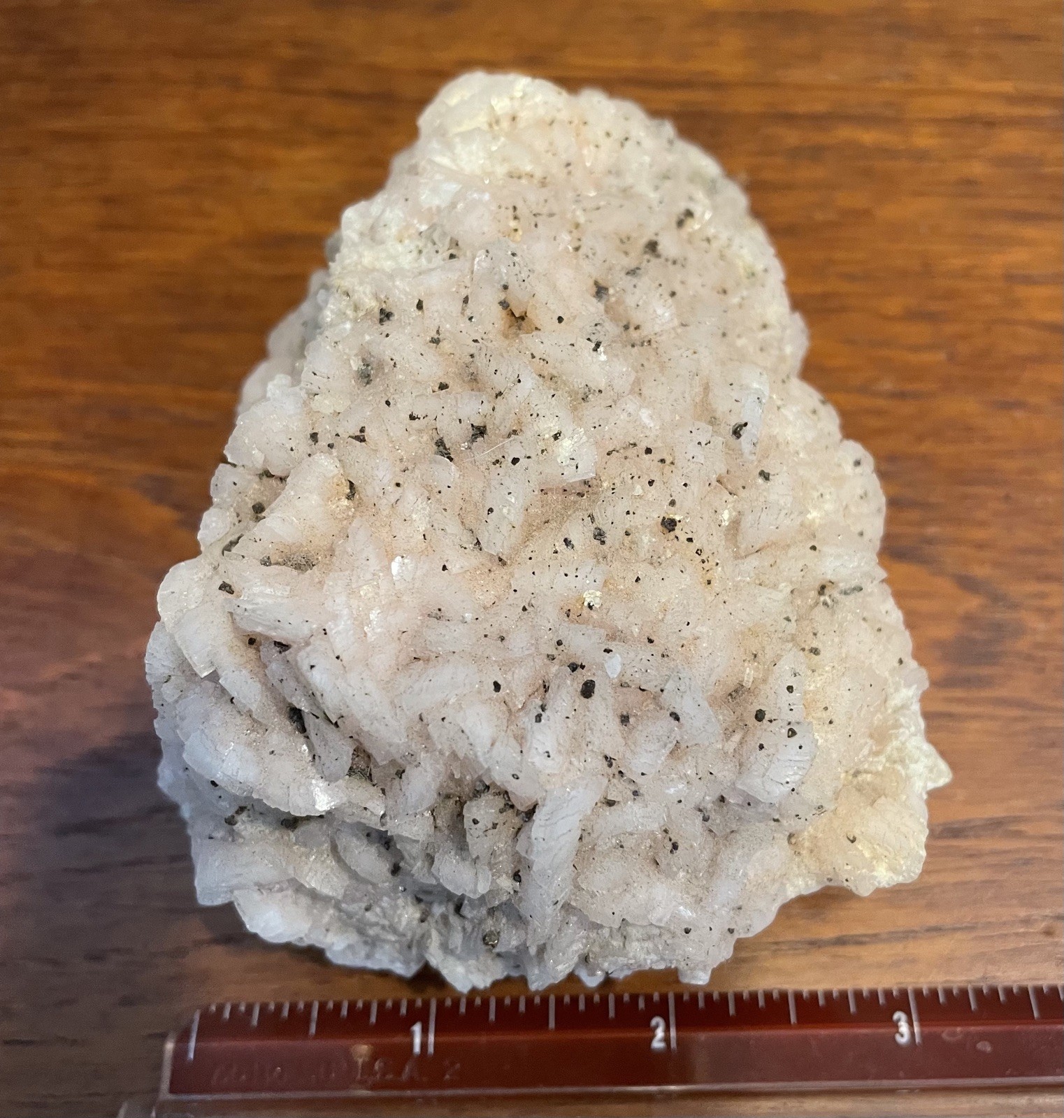 Pink Dolomite Crystal Cluster with Chalcopyrite 4”x3” Arkansas, USA