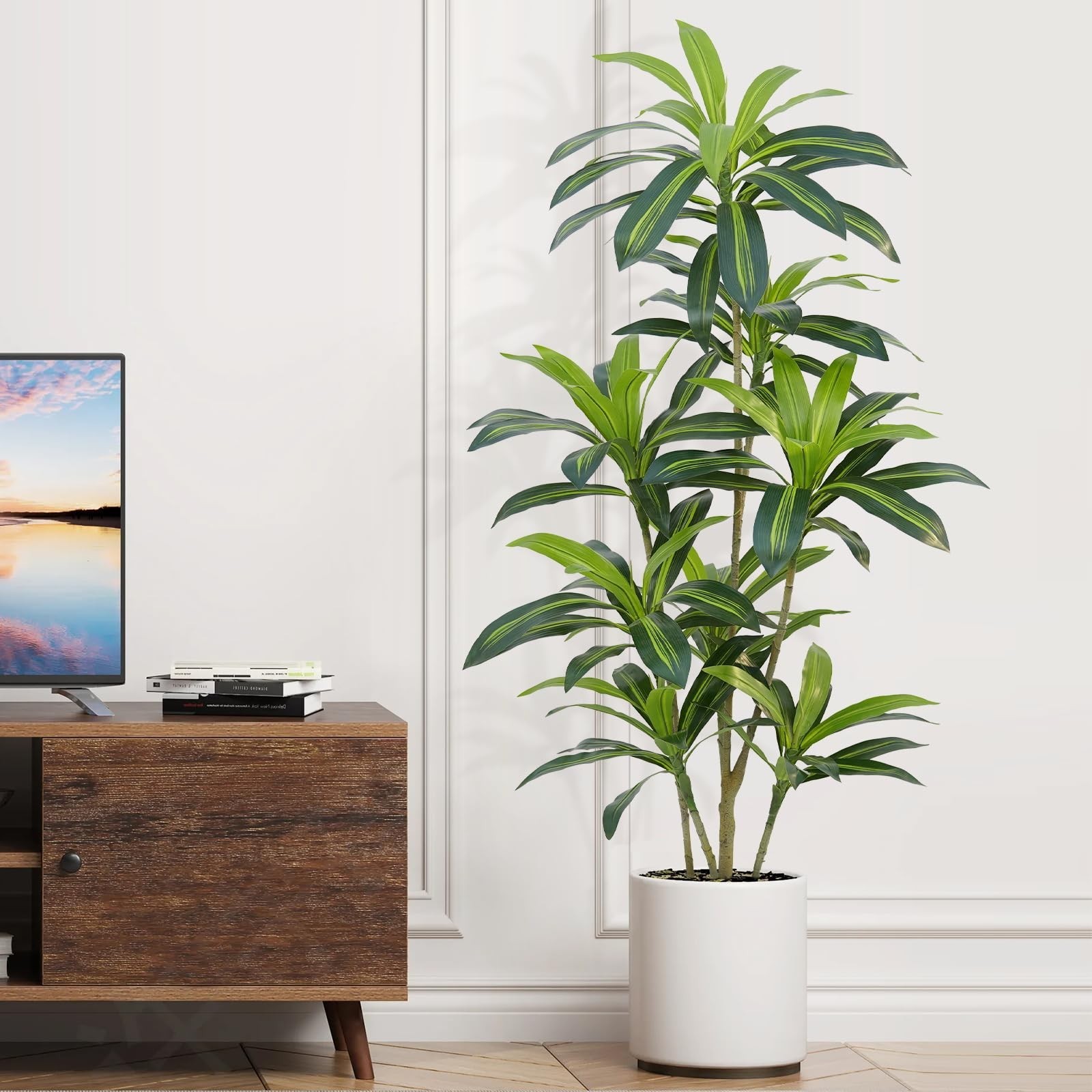 Dracaena Plant Artificial Tree 5Ft Tall Fake Tropical Floor Plants Potted (Re…