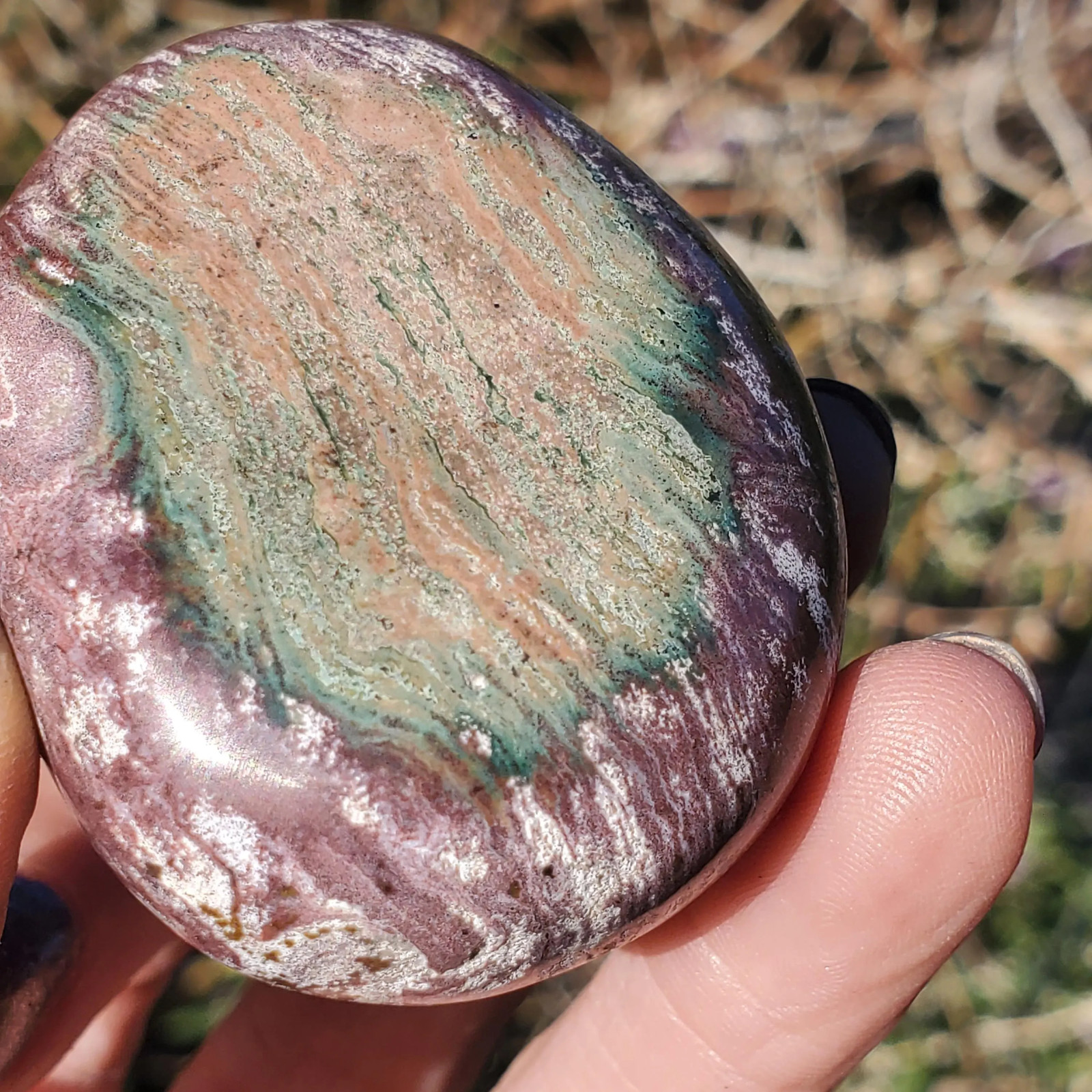 Red Green Ocean Jasper Freeform Palm Stone Crystal | 76 grams