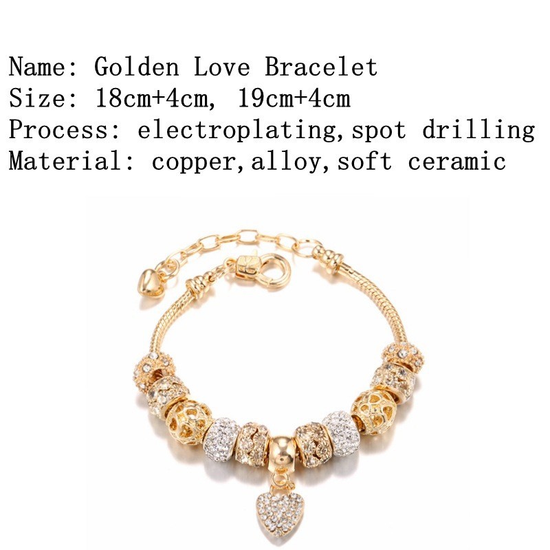 bracelet DIY alloy large hole bead bracelet, golden European bead bracelet jewel