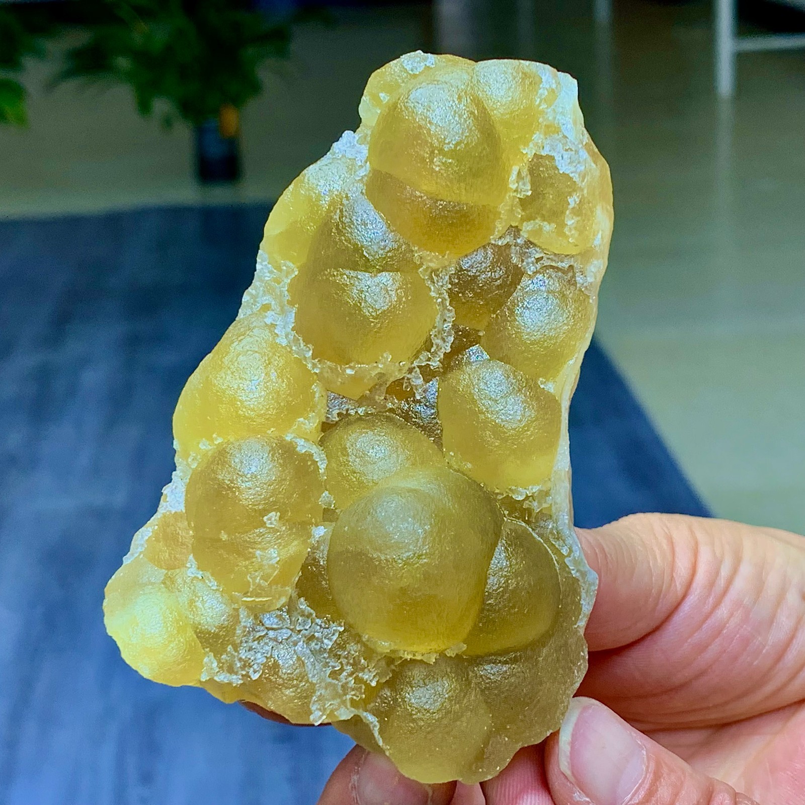 290G Natural transparent yellow spherical fluorite mineral crystal sample