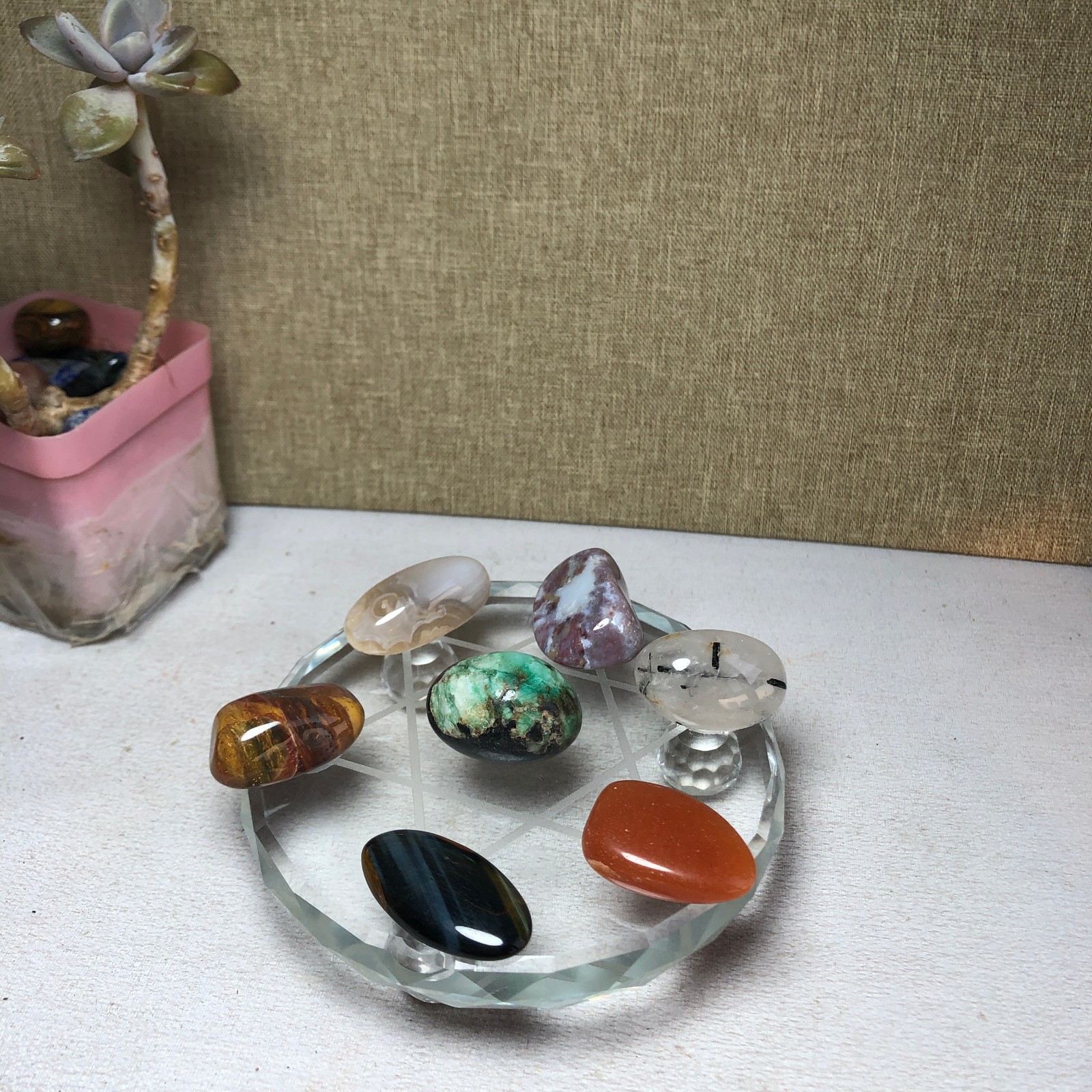 Natural various semi-precious stone Crystal Seven Star Array tumbled 302g A2816