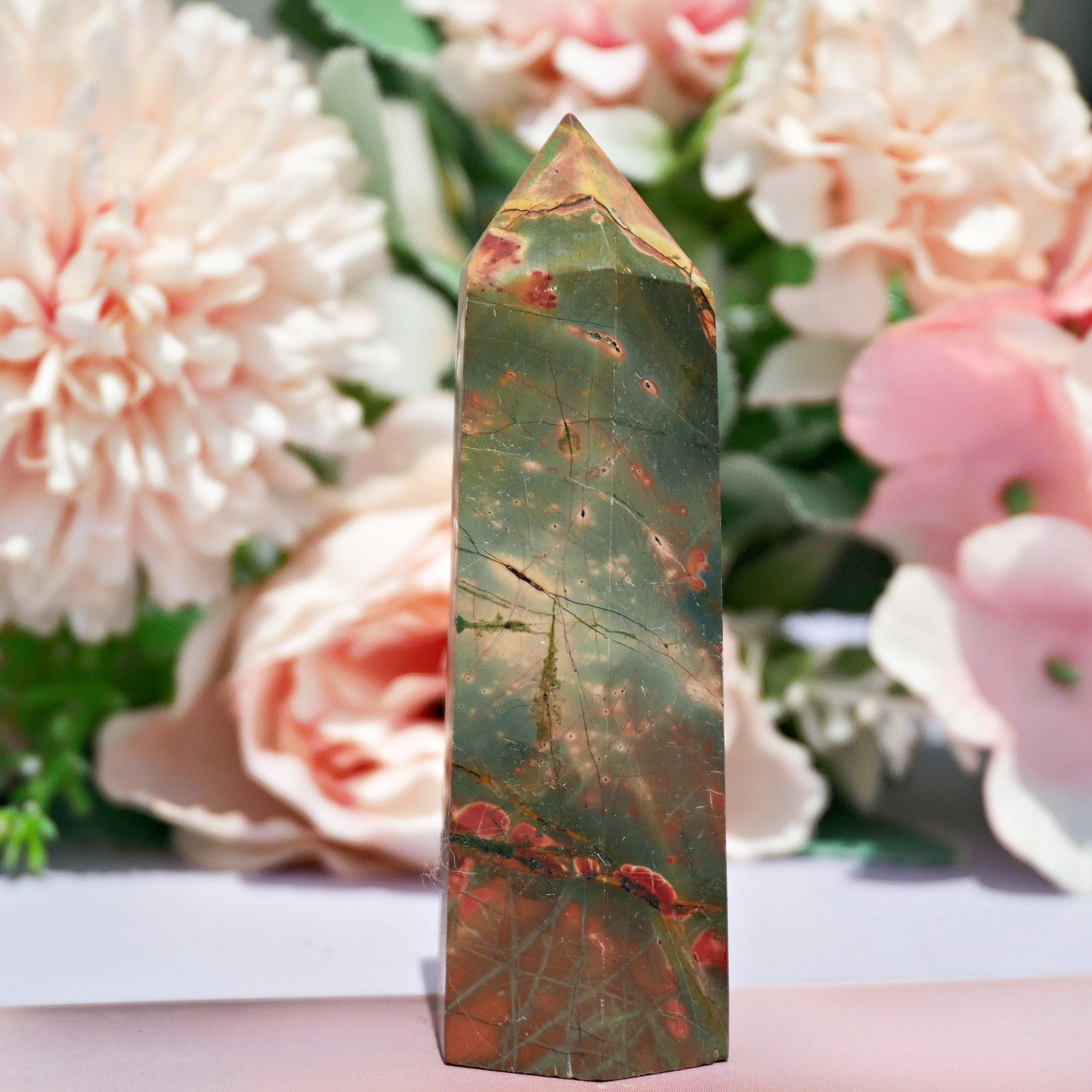 Red Creek Jasper Obelisk Crystal Point 7cm Abstract Art Stone Wand Desk Decor 1P