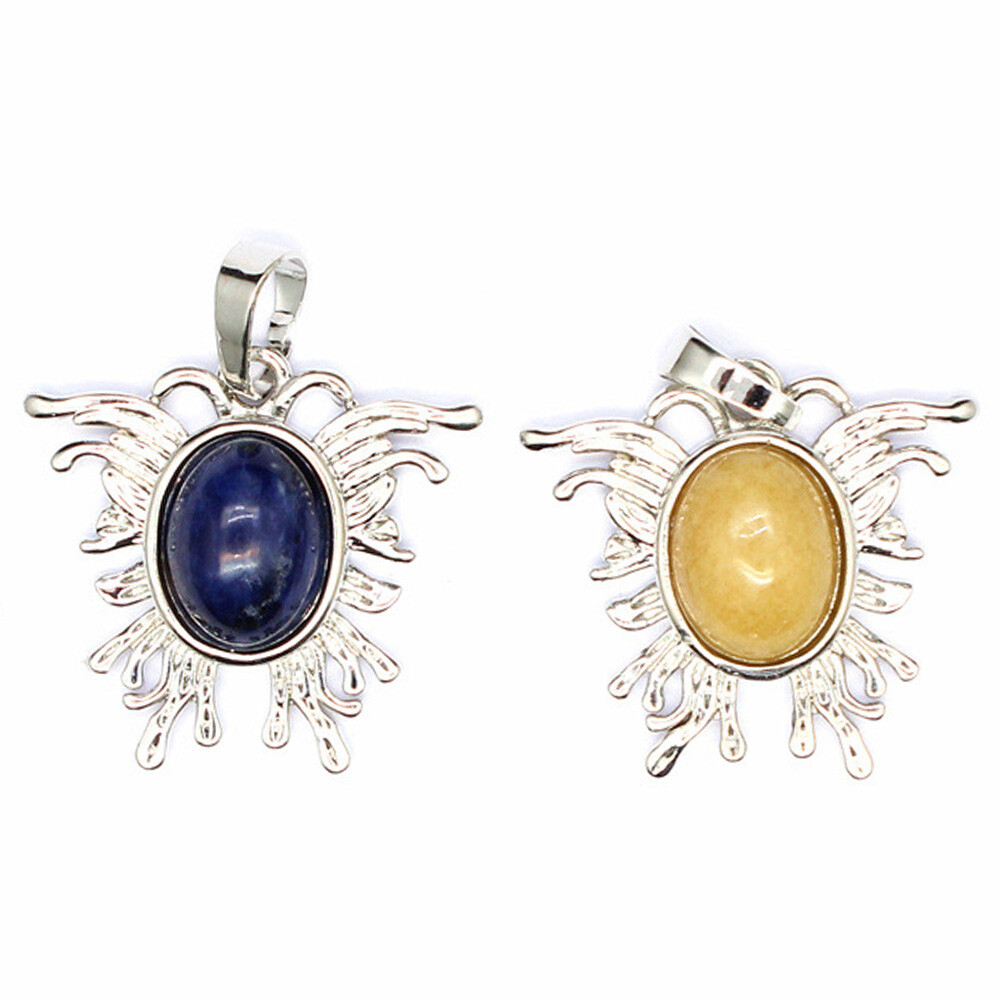 Oval Crystal Bead Mini Moth Butterfly Shape Pendant Chakra Gemstone Healing Gift