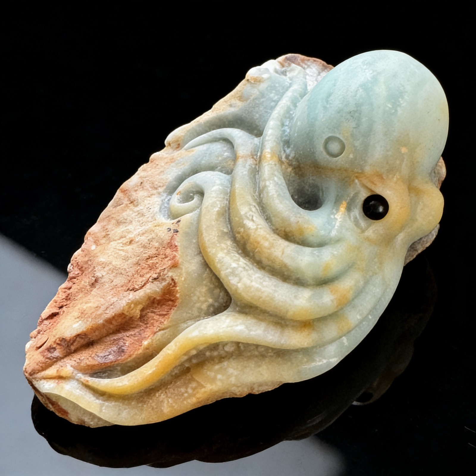 Artisan Carved Amazonite Octopus with Natural Color Variations for Collectors