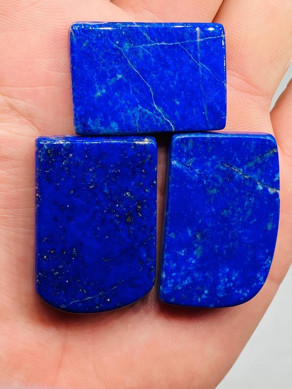Lapis Lazuli Loose Stones Set Polished Irregular Shapes Jewelry Making 3pcs