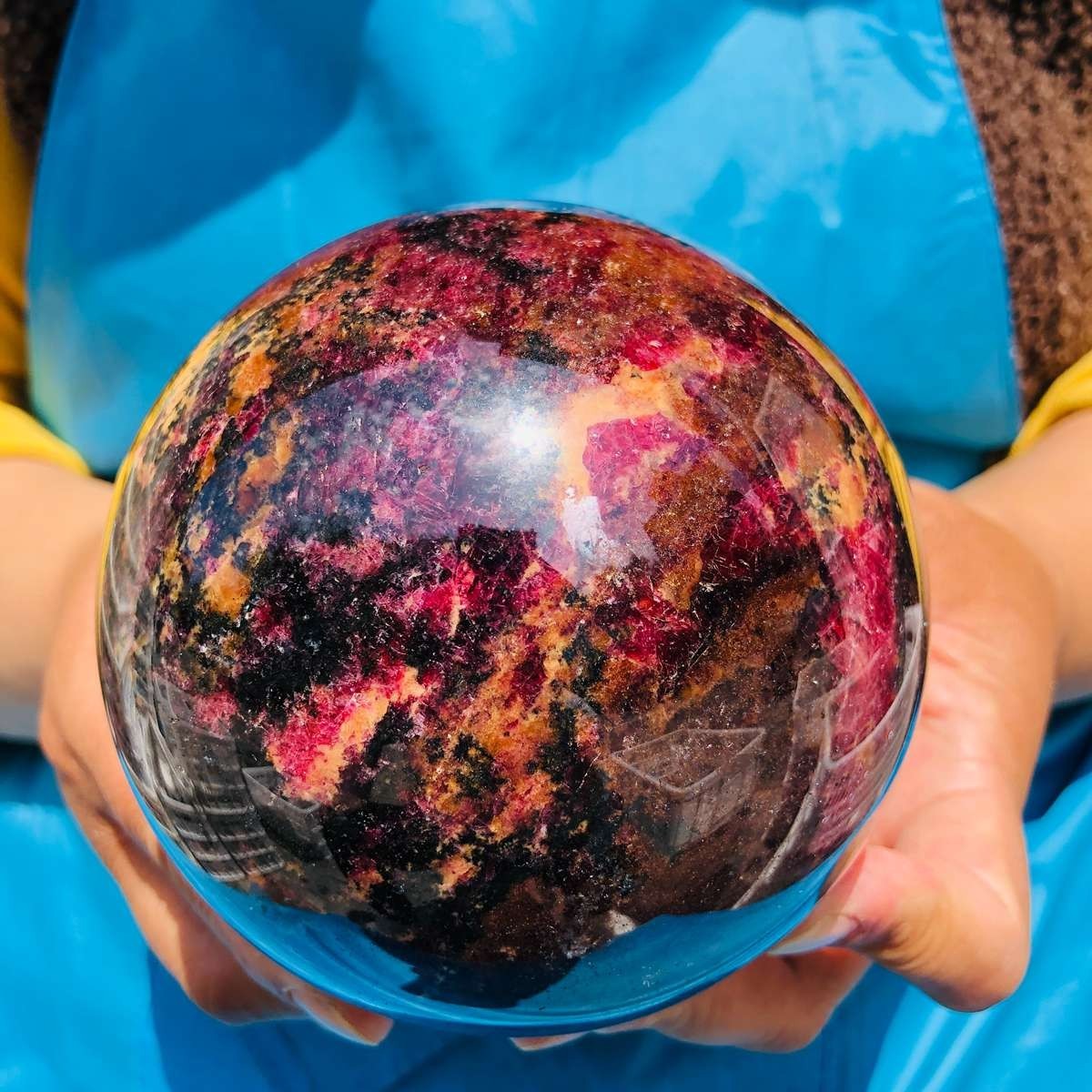 5.12 LB Natural Rhodonite Crystal Sphere Pink Black Healing Gem Stone 4779