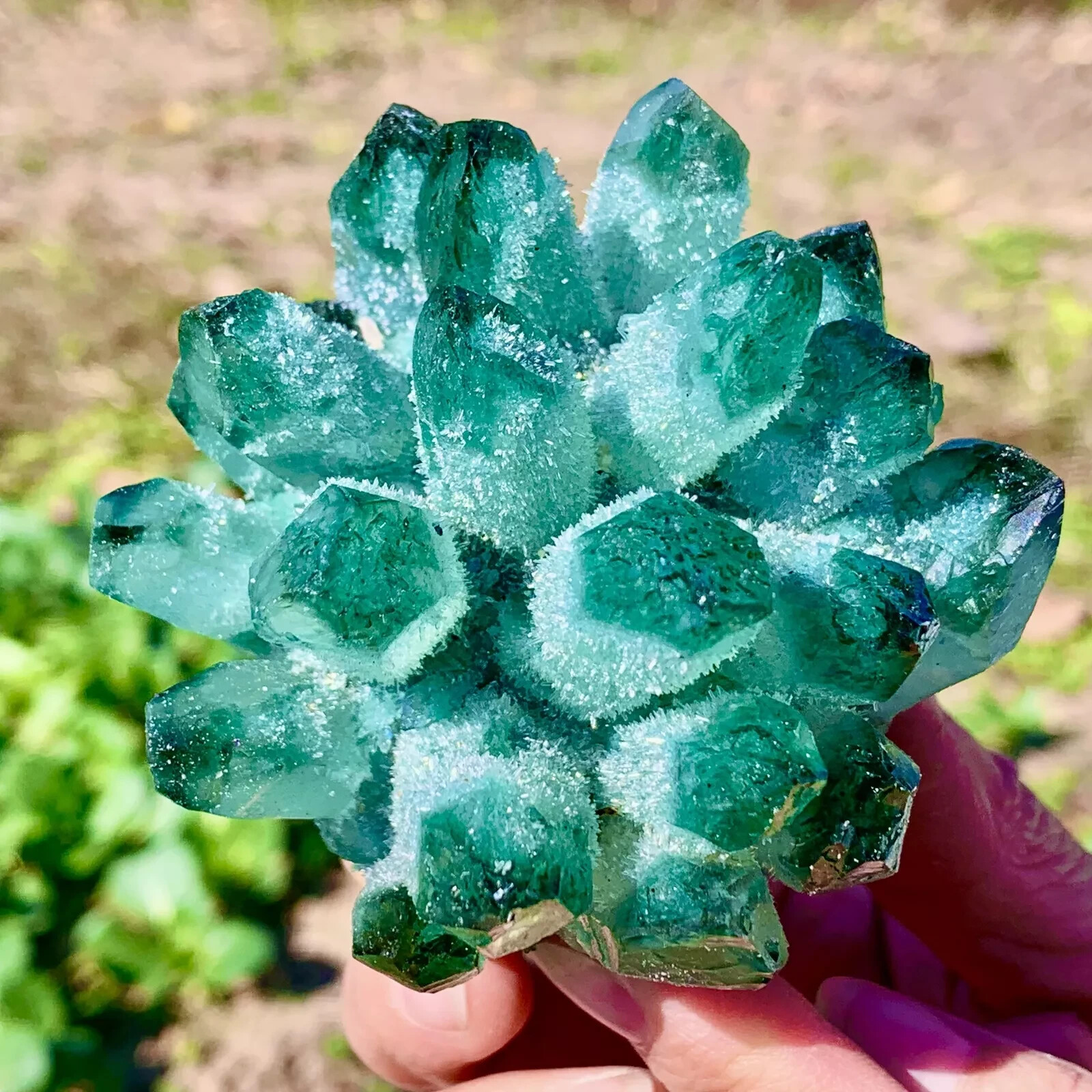 300G Large Green Phantom Geode Quartz Cluster Crystal Healing Reiki Home Decor