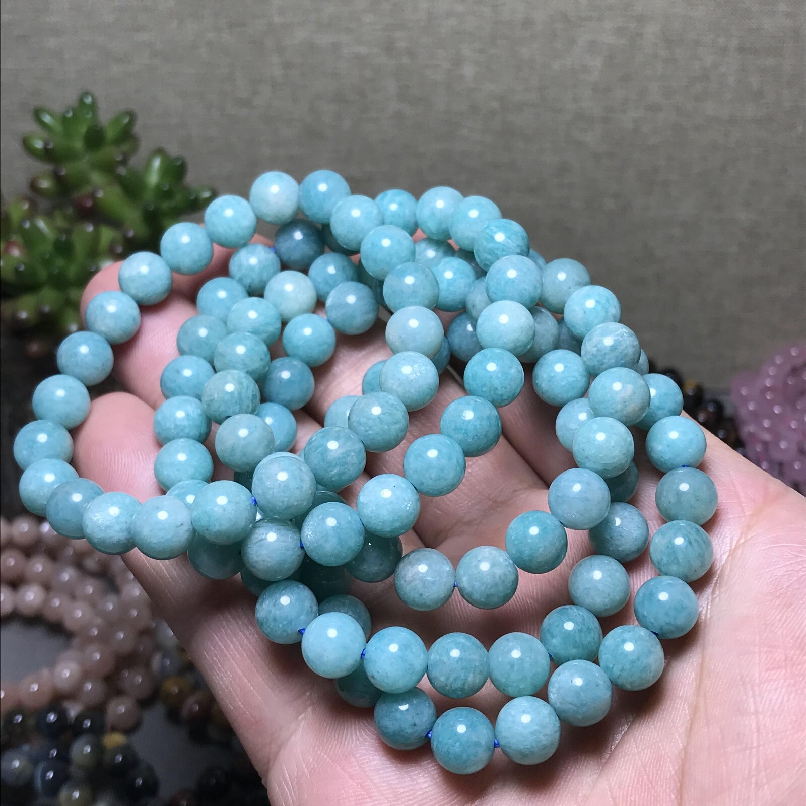 5Pcs Wholesal Natural Polish amazon stone bracelets Crystal ball 8mm