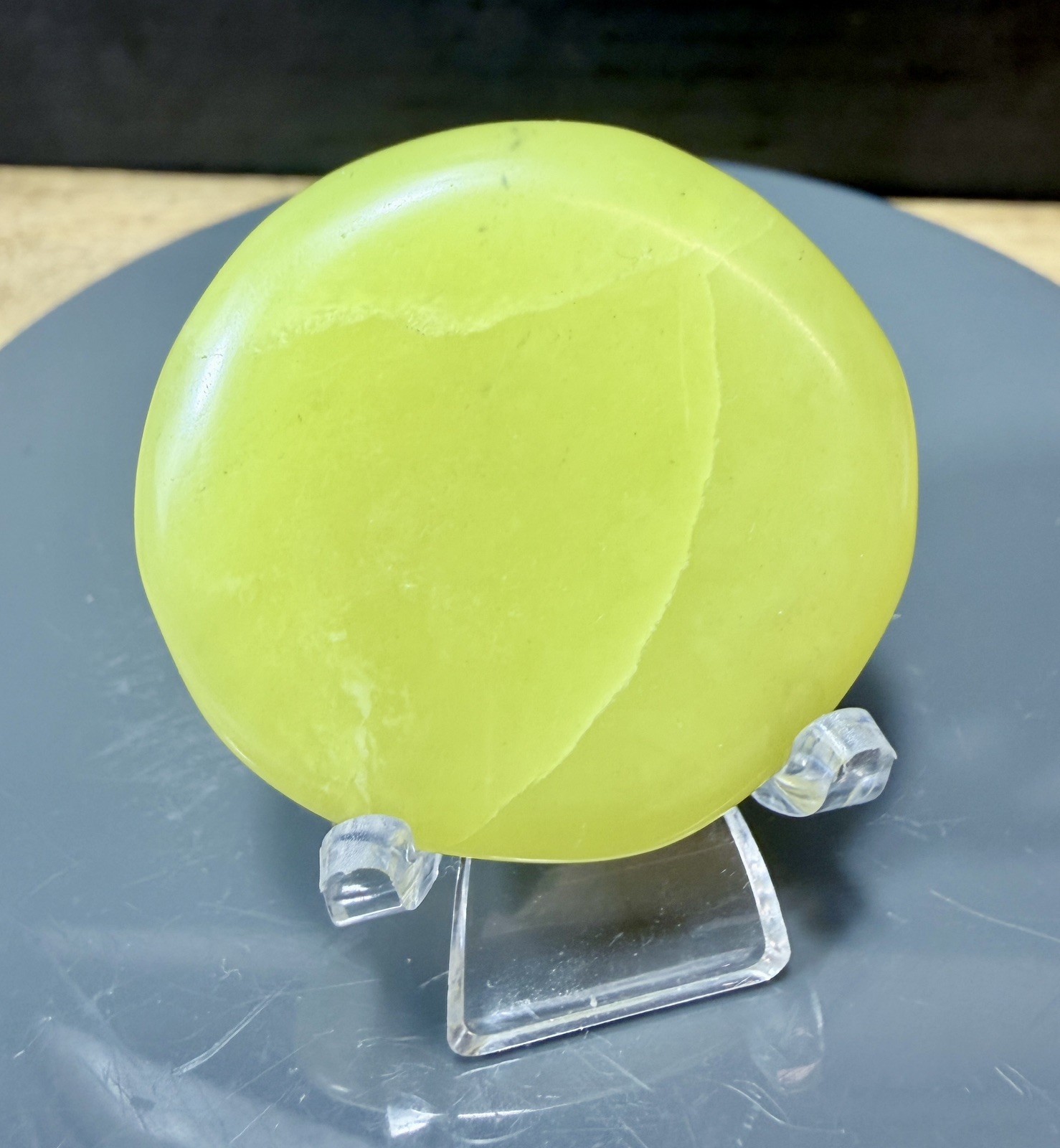 Crystal Lemon Jade Palm Stone Flat Healing Spiritual Collect yellow pocket (10)