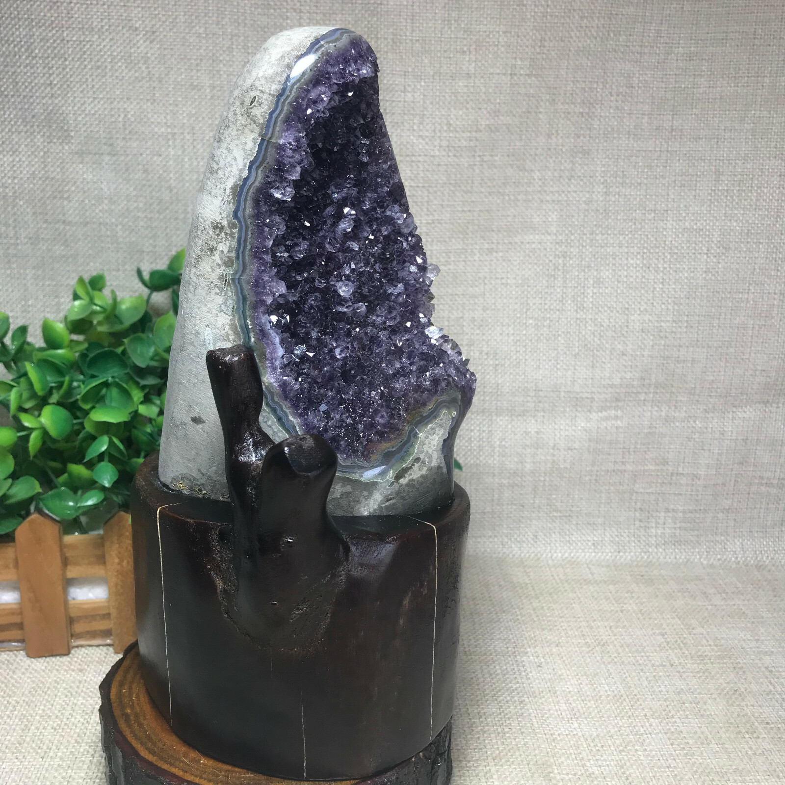Natural Uruguay Deep Purple Crystal Quartz Amethyst Geode Clusters +Stand 1548g