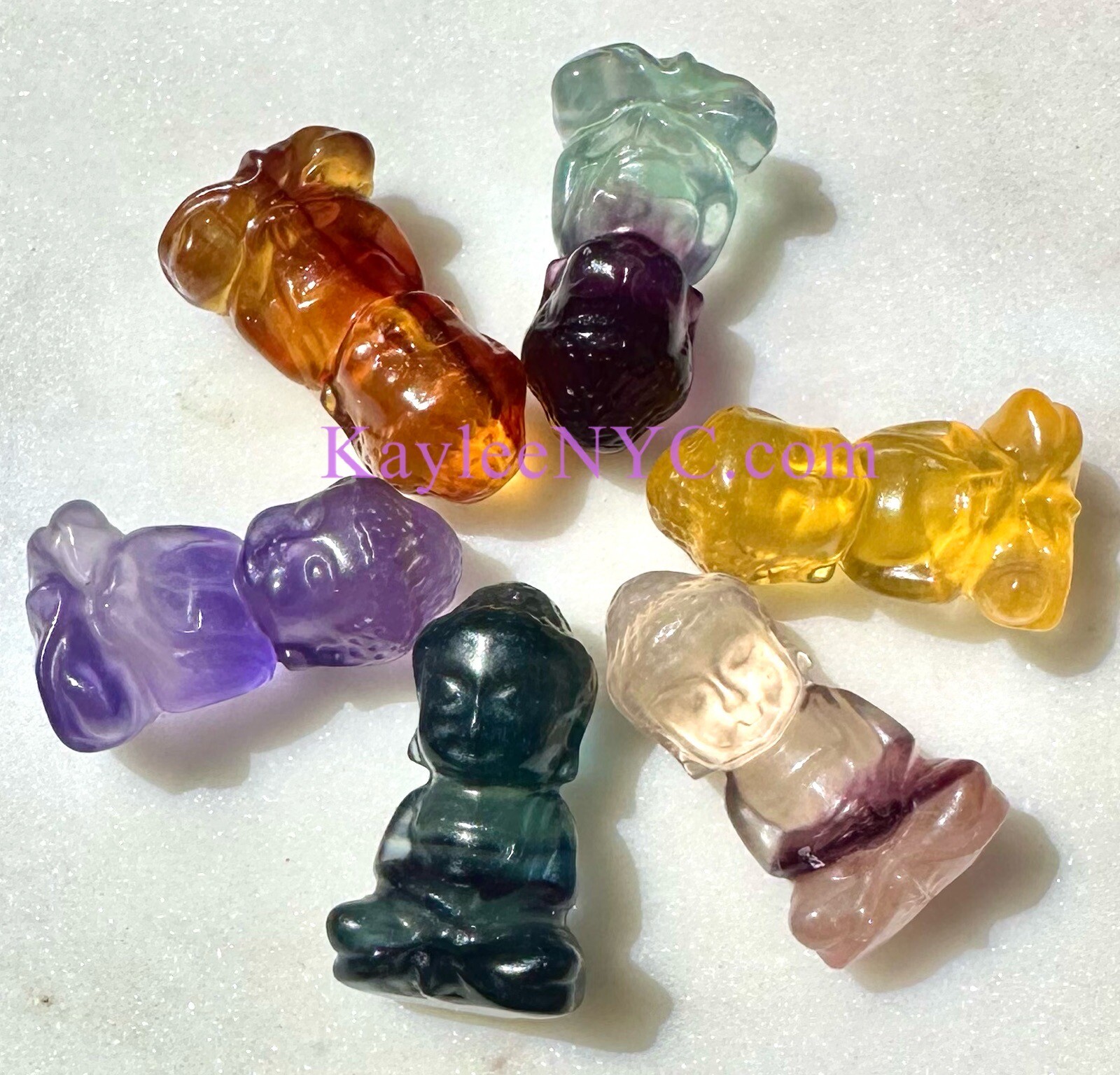 Wholesale Lot 6 PCs 4cm Natural Candy Fluorite Guanyin Crystal Healing Energy