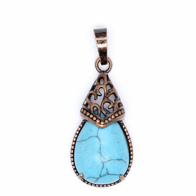 3-5PCS Natural Stone Personalized Retro Crystal Blue Agate Water Drop Pendant