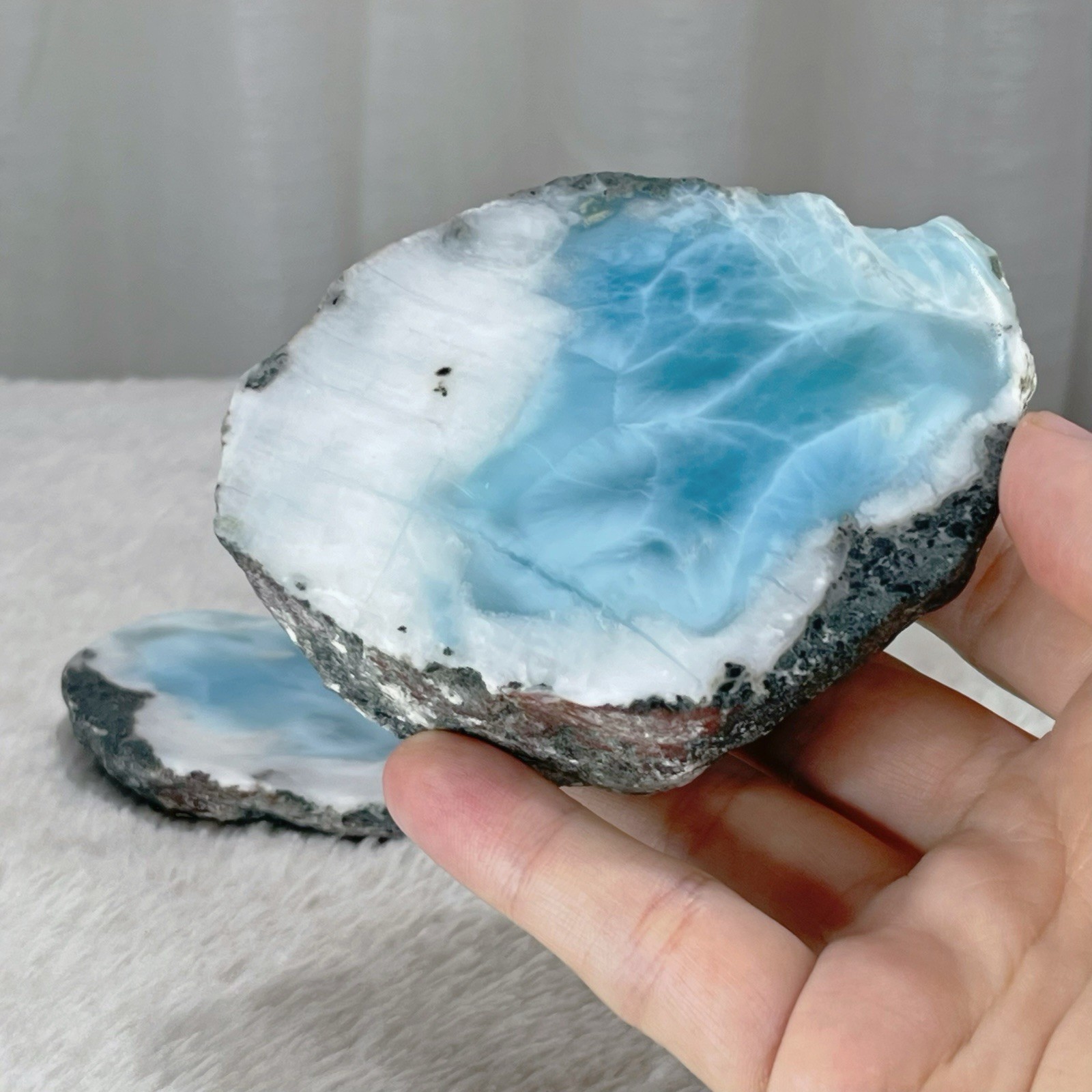 Blue Larimar 501g, Large Semi-Polished Split Whole Stone, Dominican Gemstone