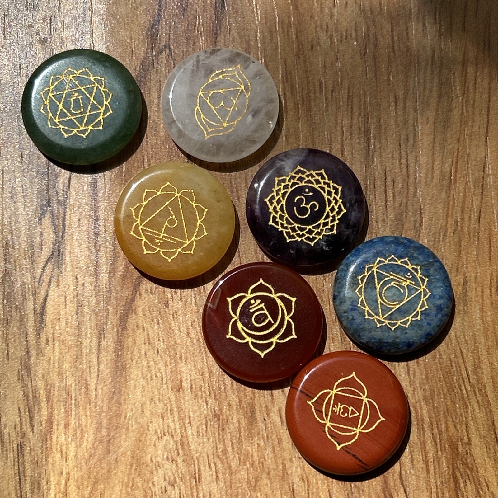 7PCS Chakra Stones Crystal Healing Energy Natural Gemstone Disc Set W/ Bag